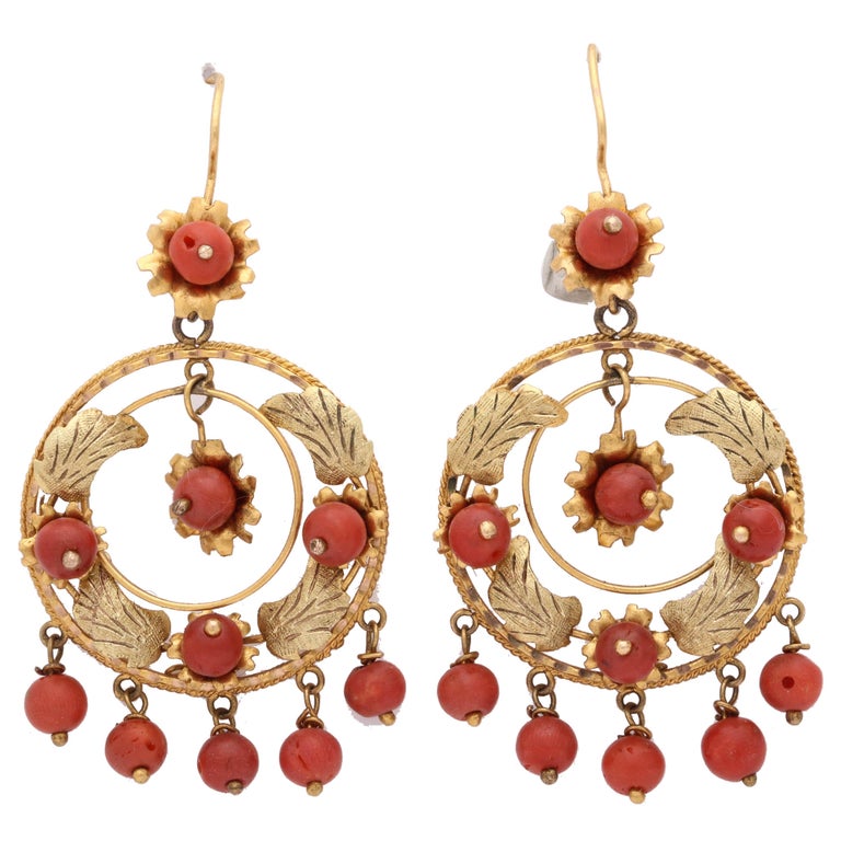 1930s Gypsy Style Coral Beads and Gold Hanging Flexible and Moveable Earrings at 1stDibs gypsy