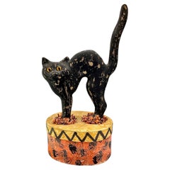 1930s Hallloween Papier Mache Black Cat Candy Box Rare American Mid-Century