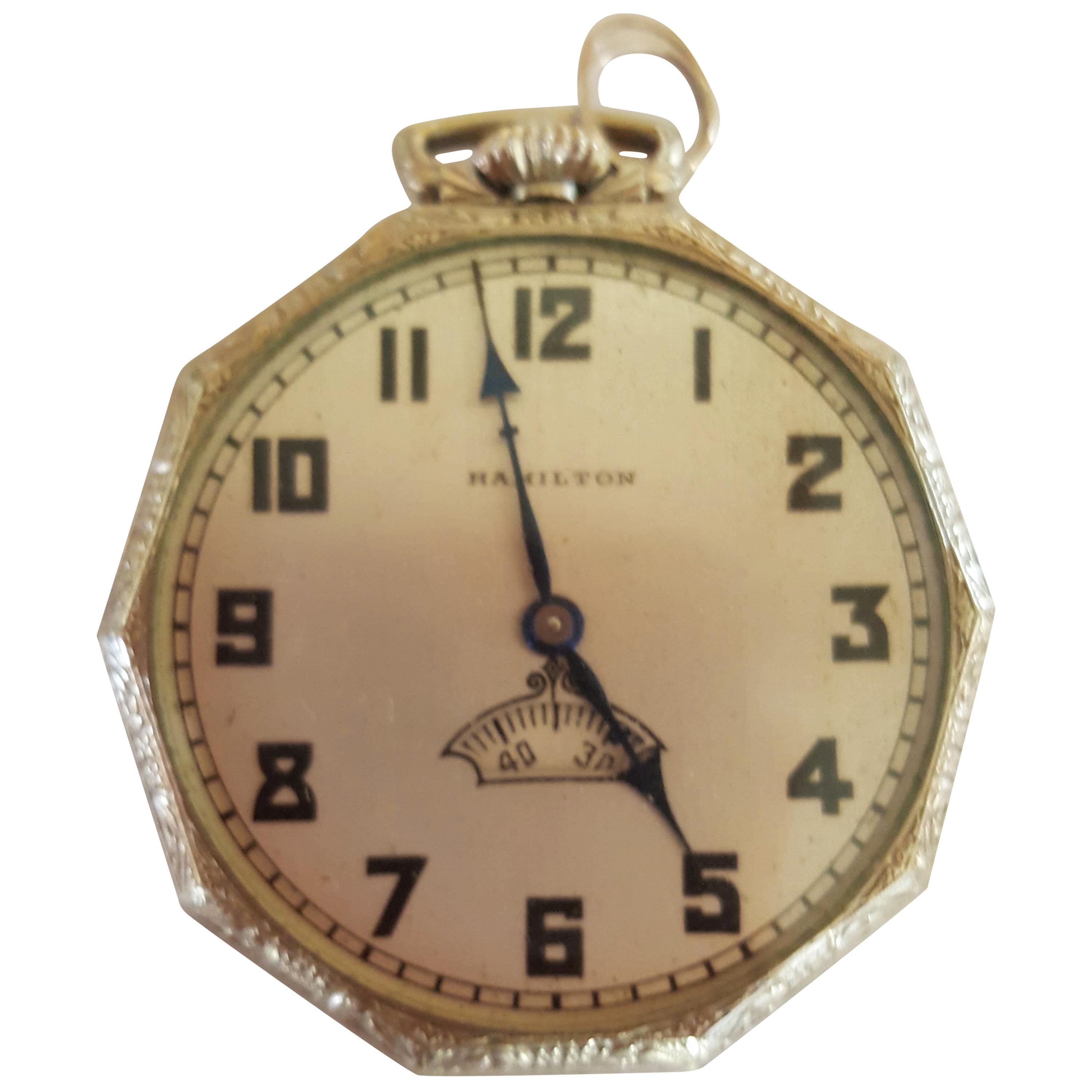 1930s Hamilton 14 Karat Gold Filled Pocket Watch, Grade 912, Rotating Second