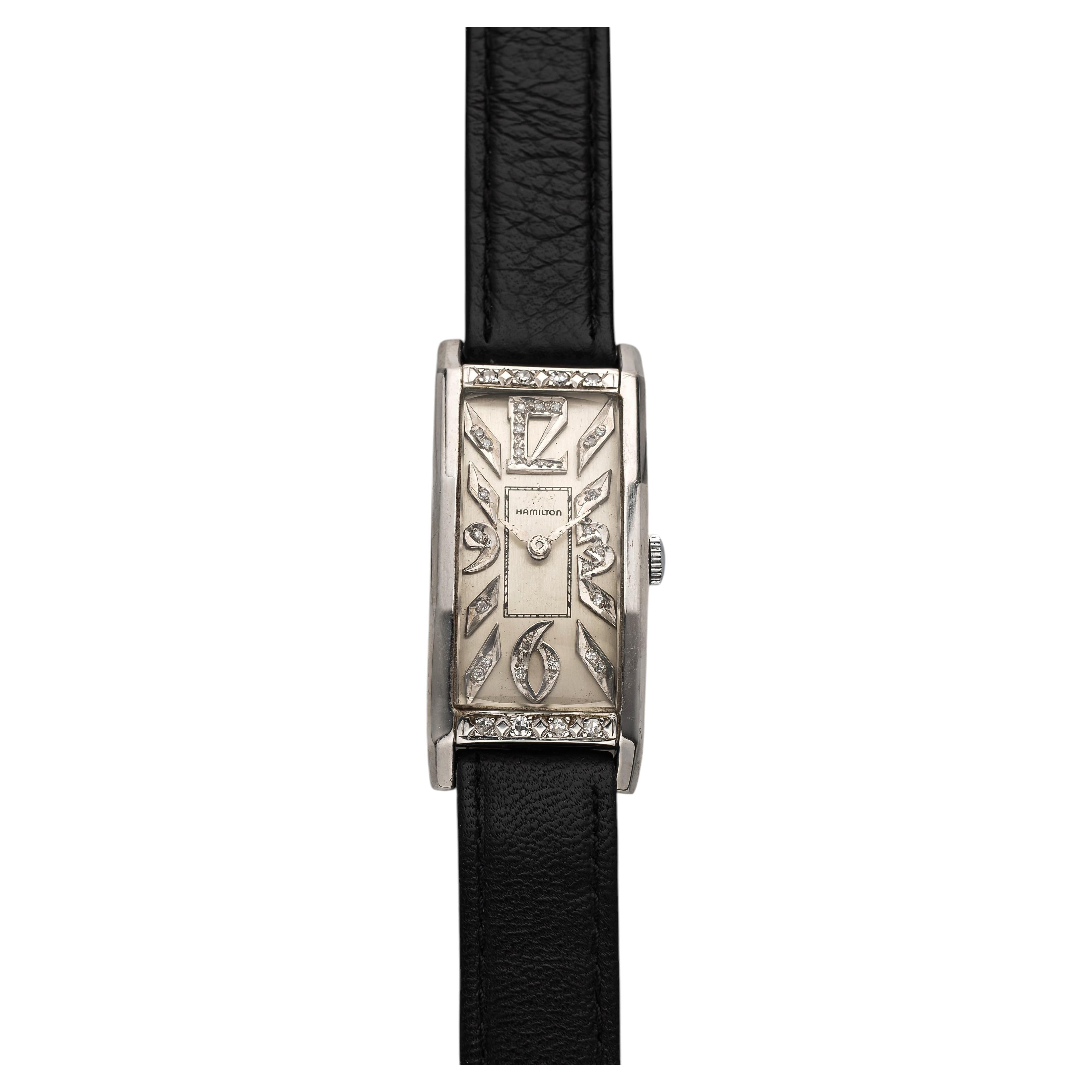 Vintage 1930s Hamilton Art Deco Tank Platinum Diamond Dial Manual 20 mm