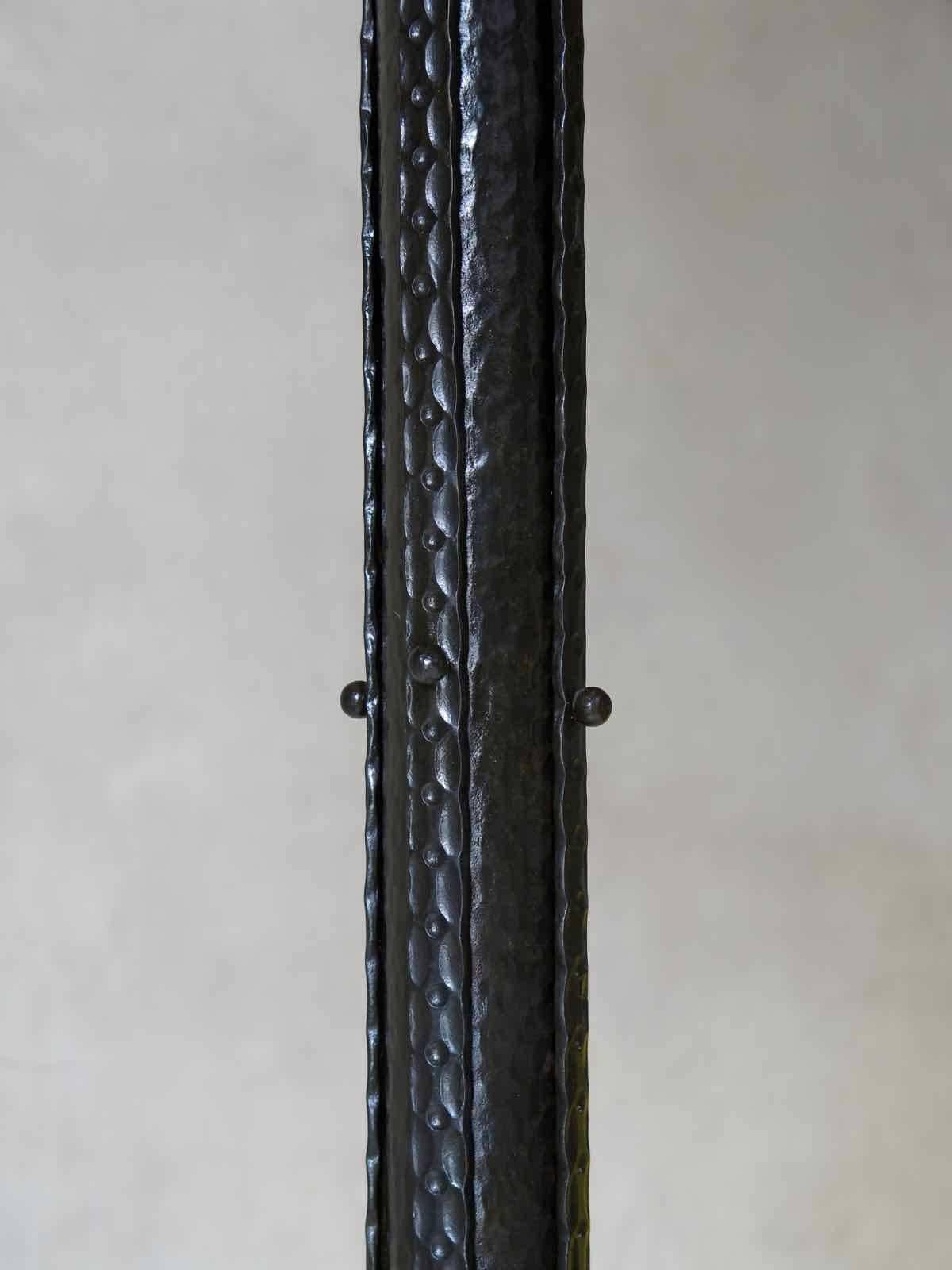 Art Deco 1930s Hammered Iron Floor Lamp with Large Plastic Shade For Sale