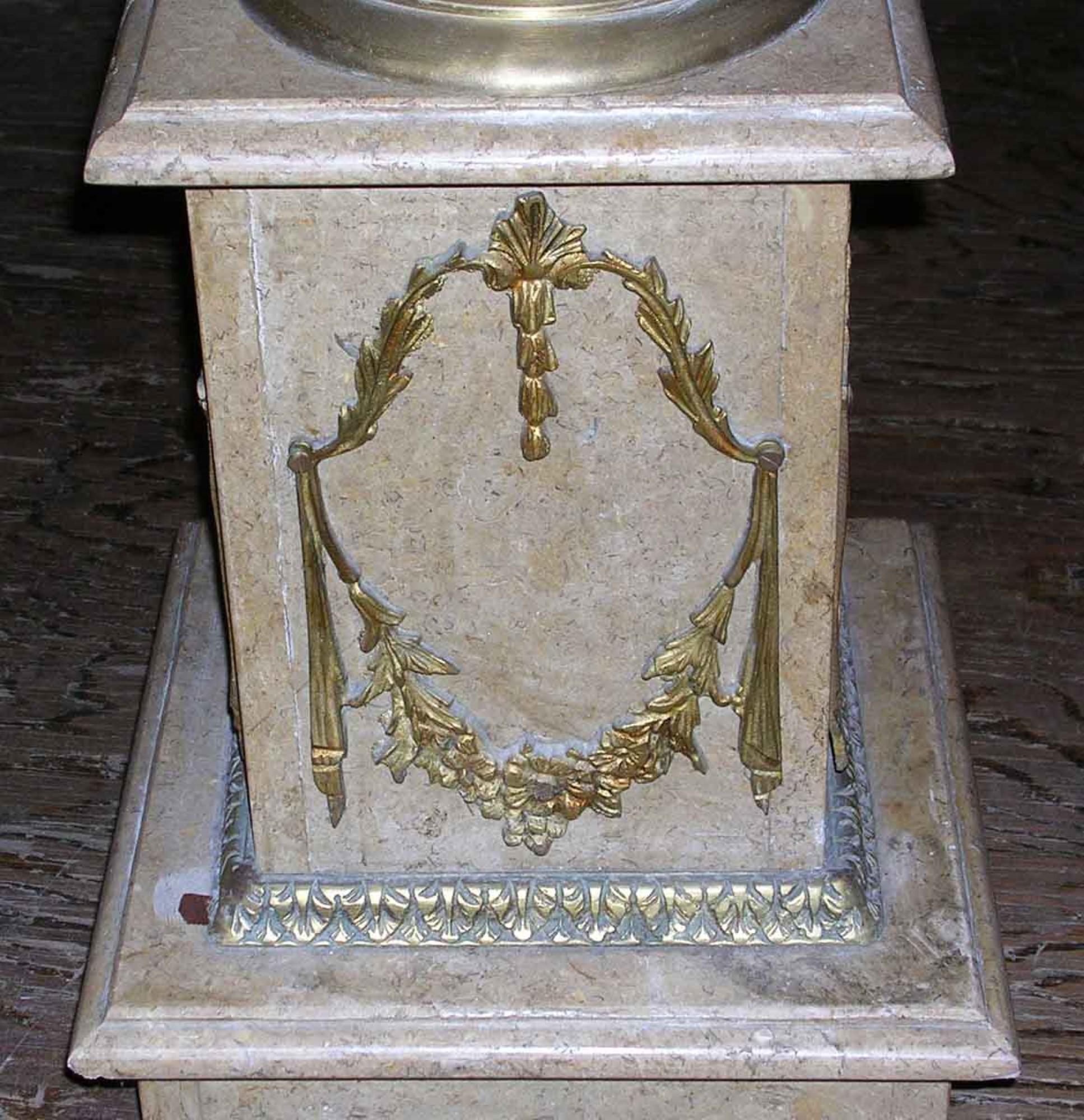 Hand Carved Marble Pedestal Corinthian Capital Bronze Fern Appliques In Good Condition In New York, NY