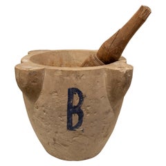 1930s Hand Carved Pharmacy Marble Mortar with Painted Lettering