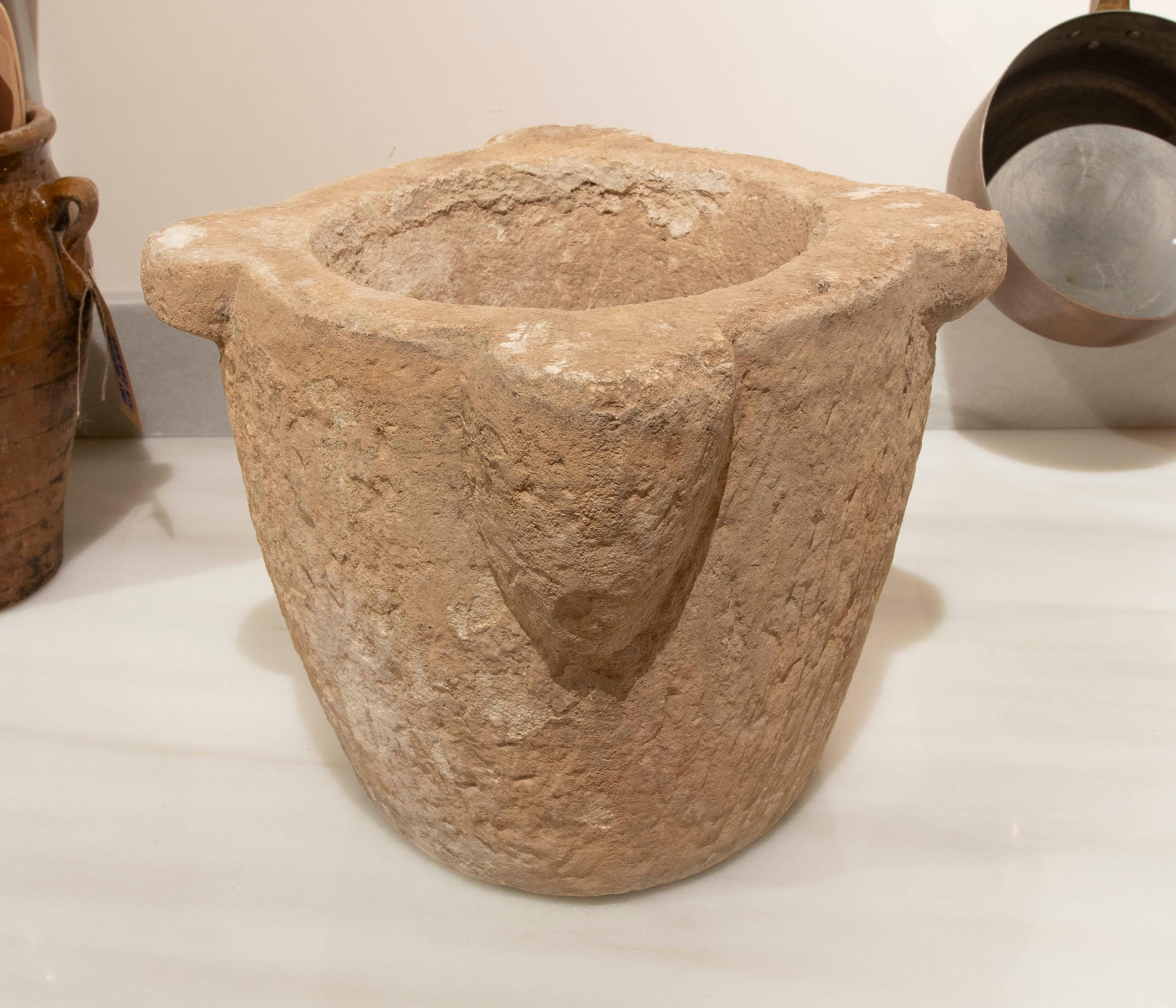 1930s Hand Carved Pharmacy Stone Mortar In Good Condition For Sale In Marbella, ES