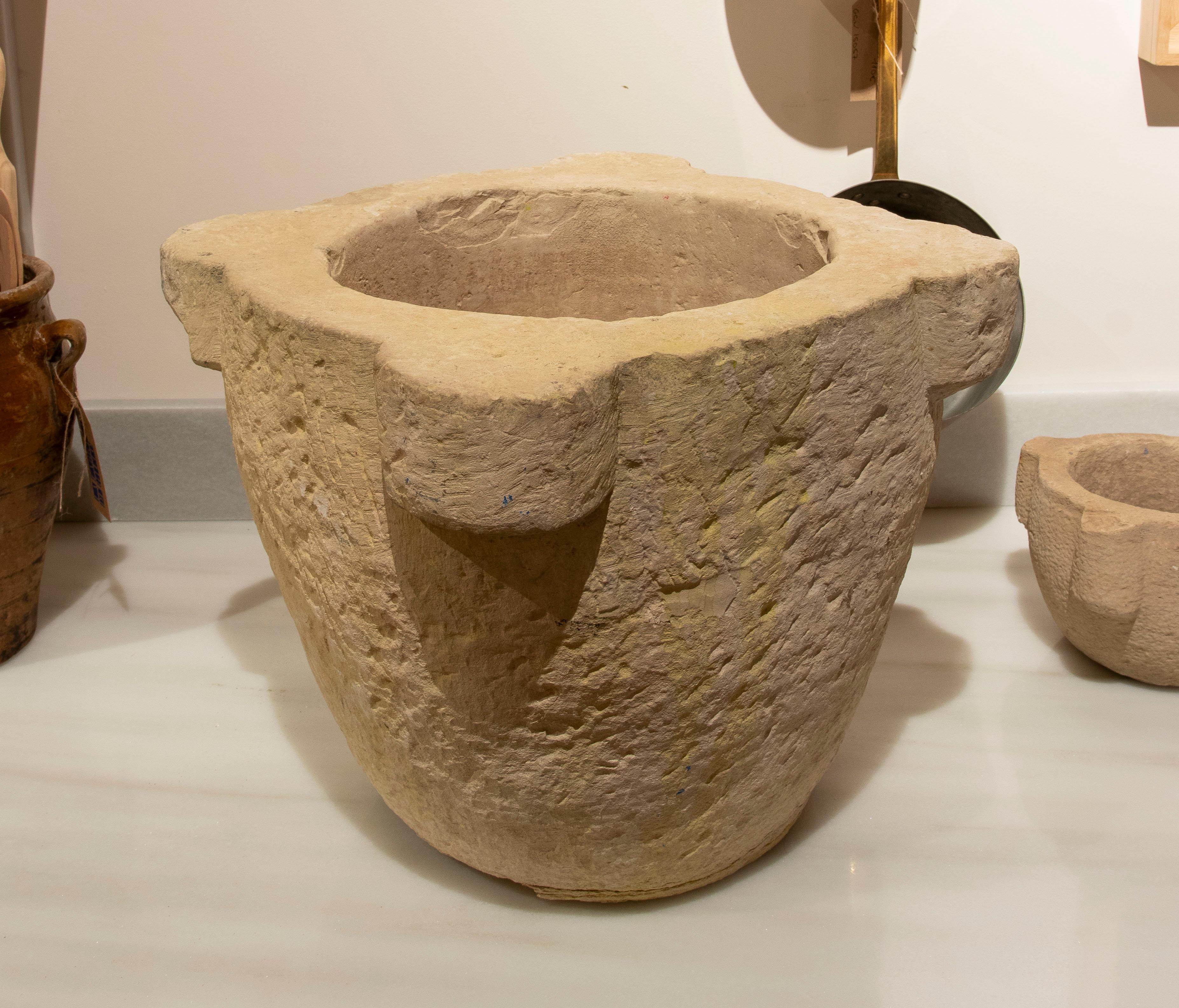Hand-Carved 1930s Hand-carved Pharmacy Stone Mortar For Sale