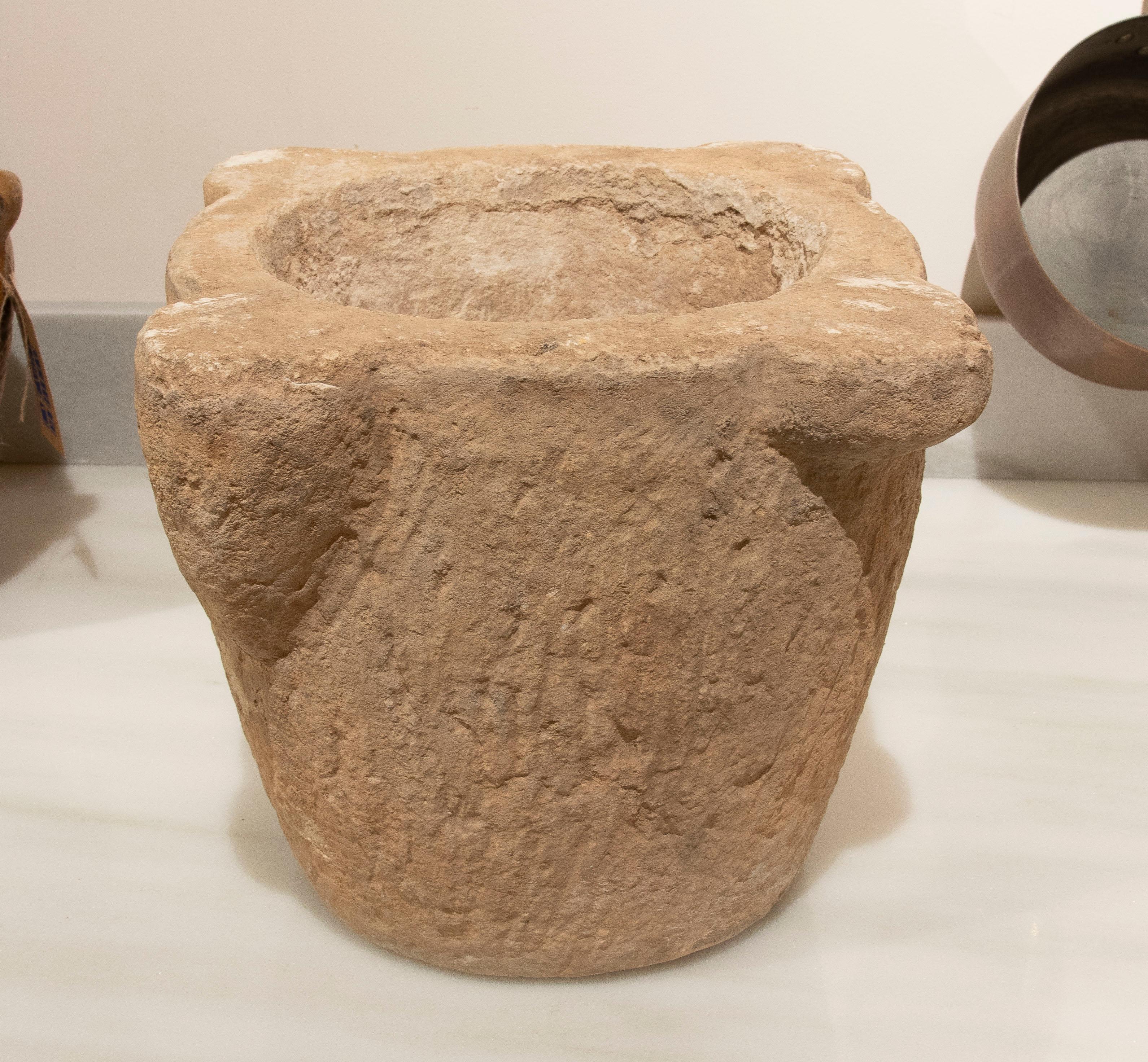 20th Century 1930s Hand Carved Pharmacy Stone Mortar For Sale