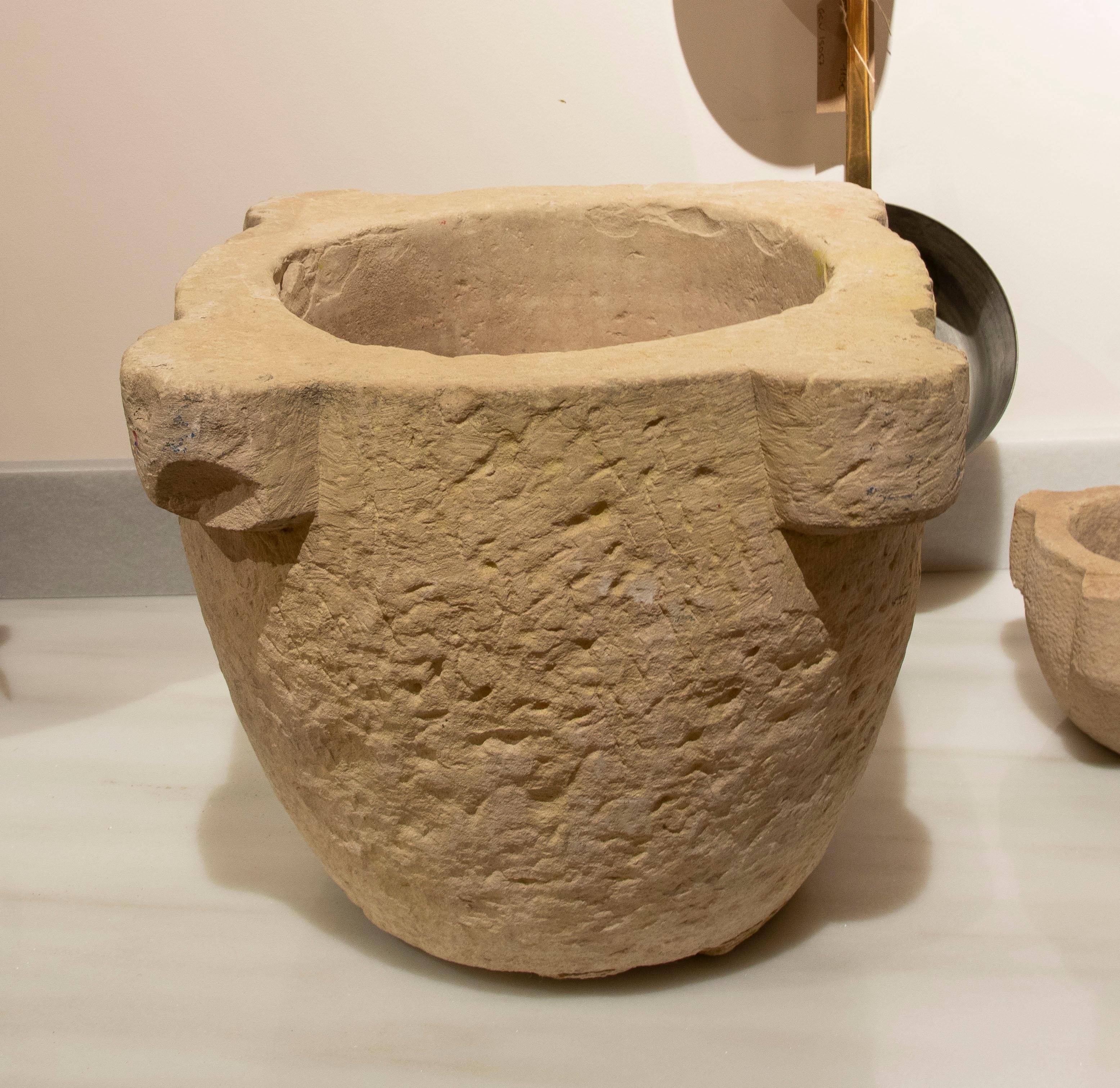 1930s Hand-carved Pharmacy Stone Mortar In Good Condition For Sale In Marbella, ES