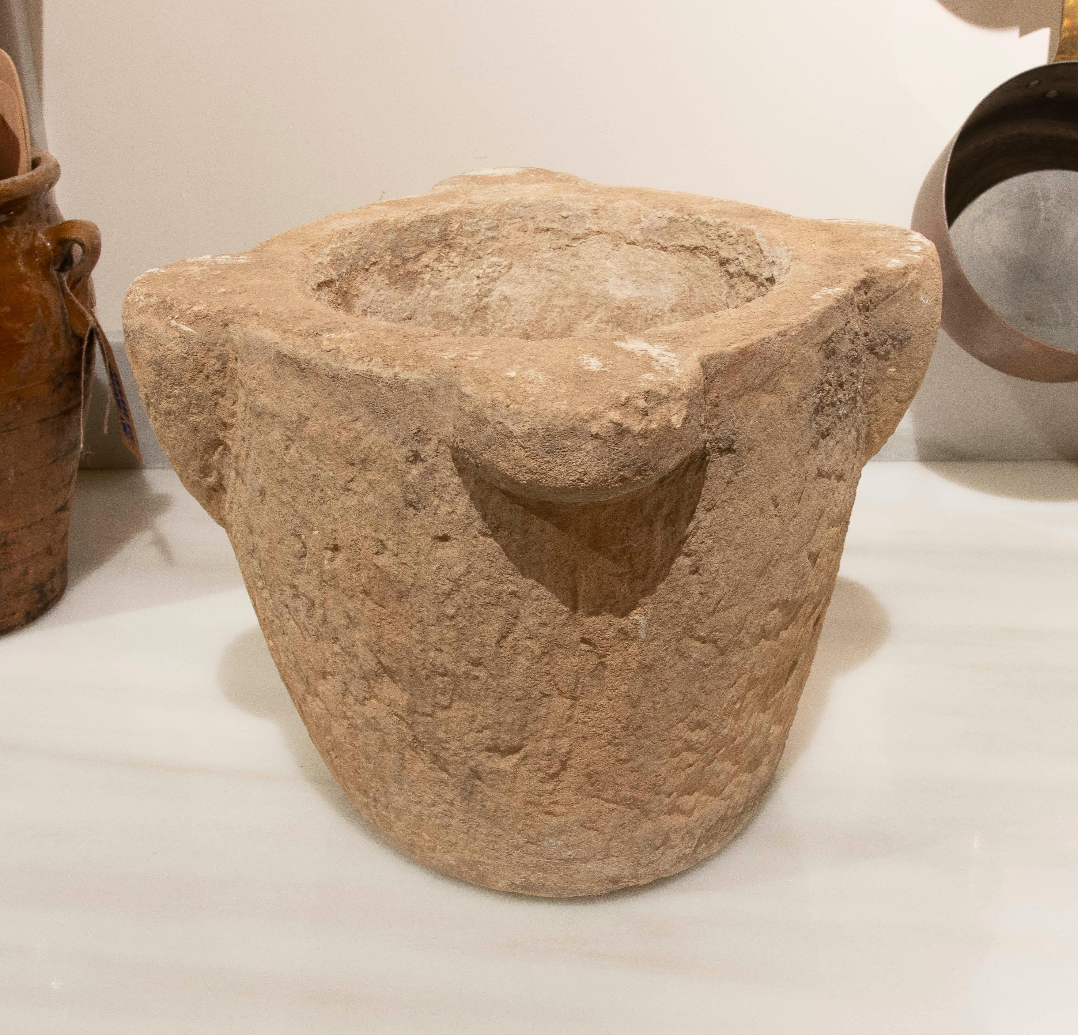 1930s Hand Carved Pharmacy Stone Mortar For Sale 1