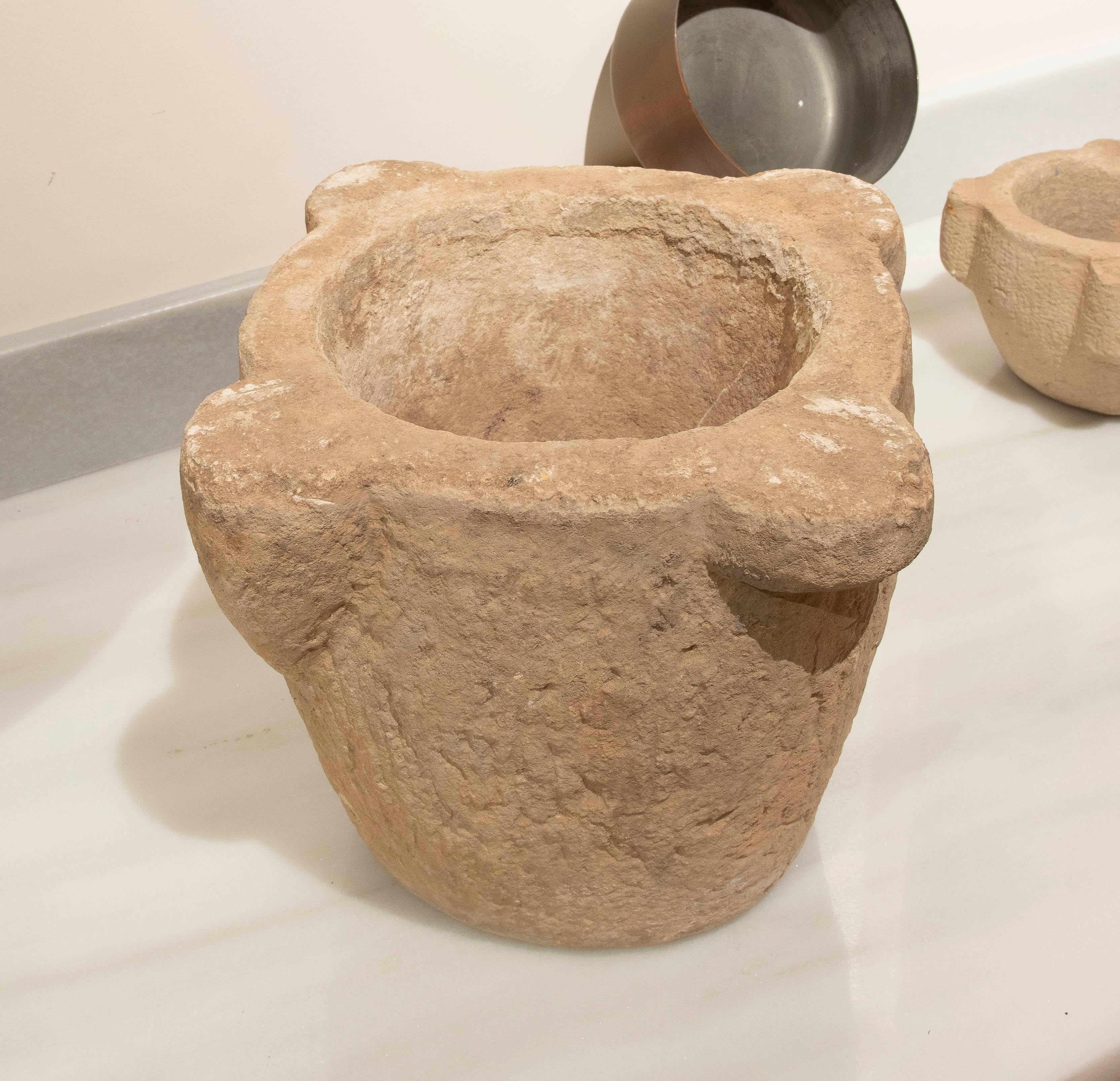 1930s Hand Carved Pharmacy Stone Mortar For Sale 3