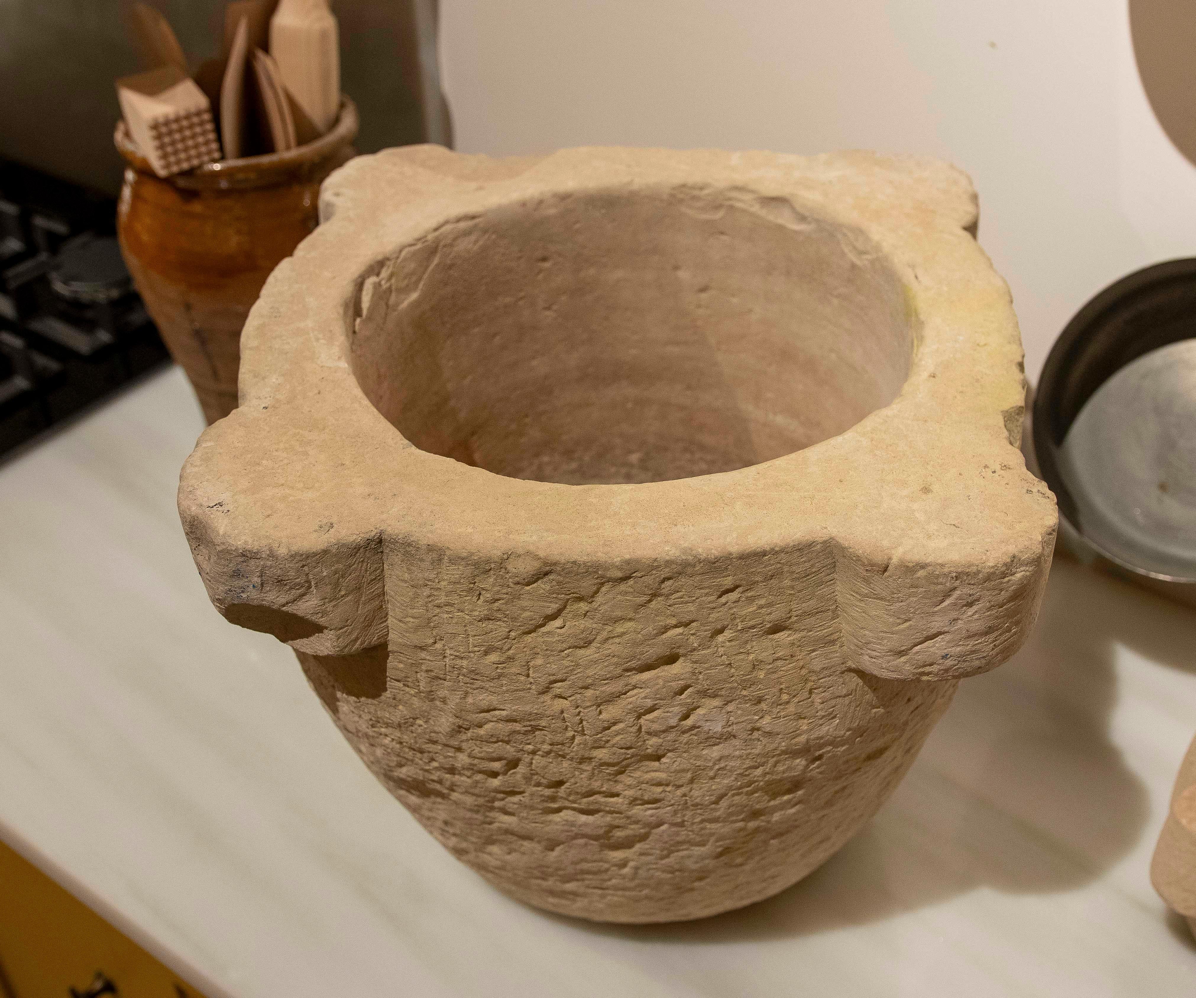1930s Hand-carved Pharmacy Stone Mortar For Sale 2