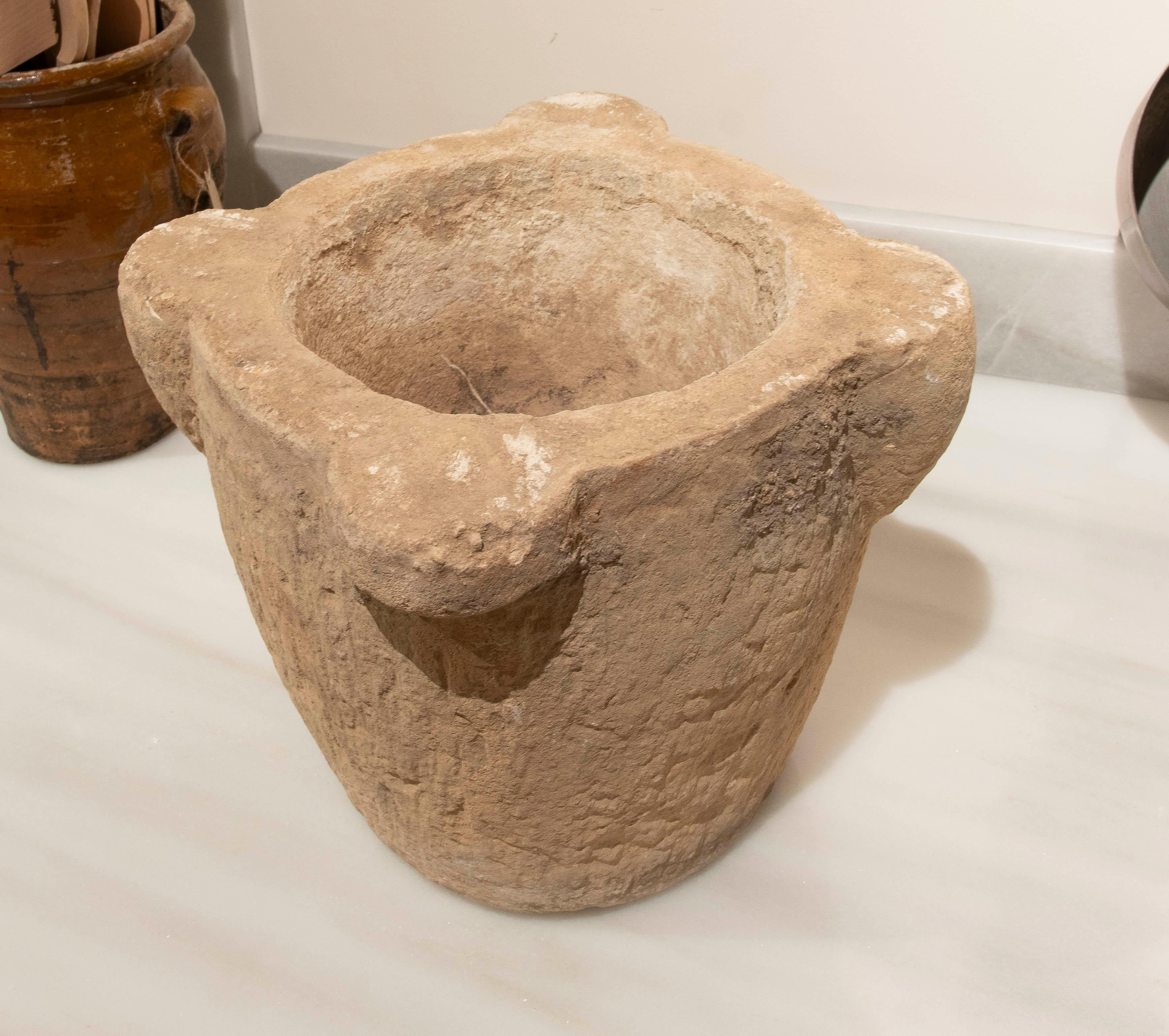 1930s Hand Carved Pharmacy Stone Mortar For Sale 4