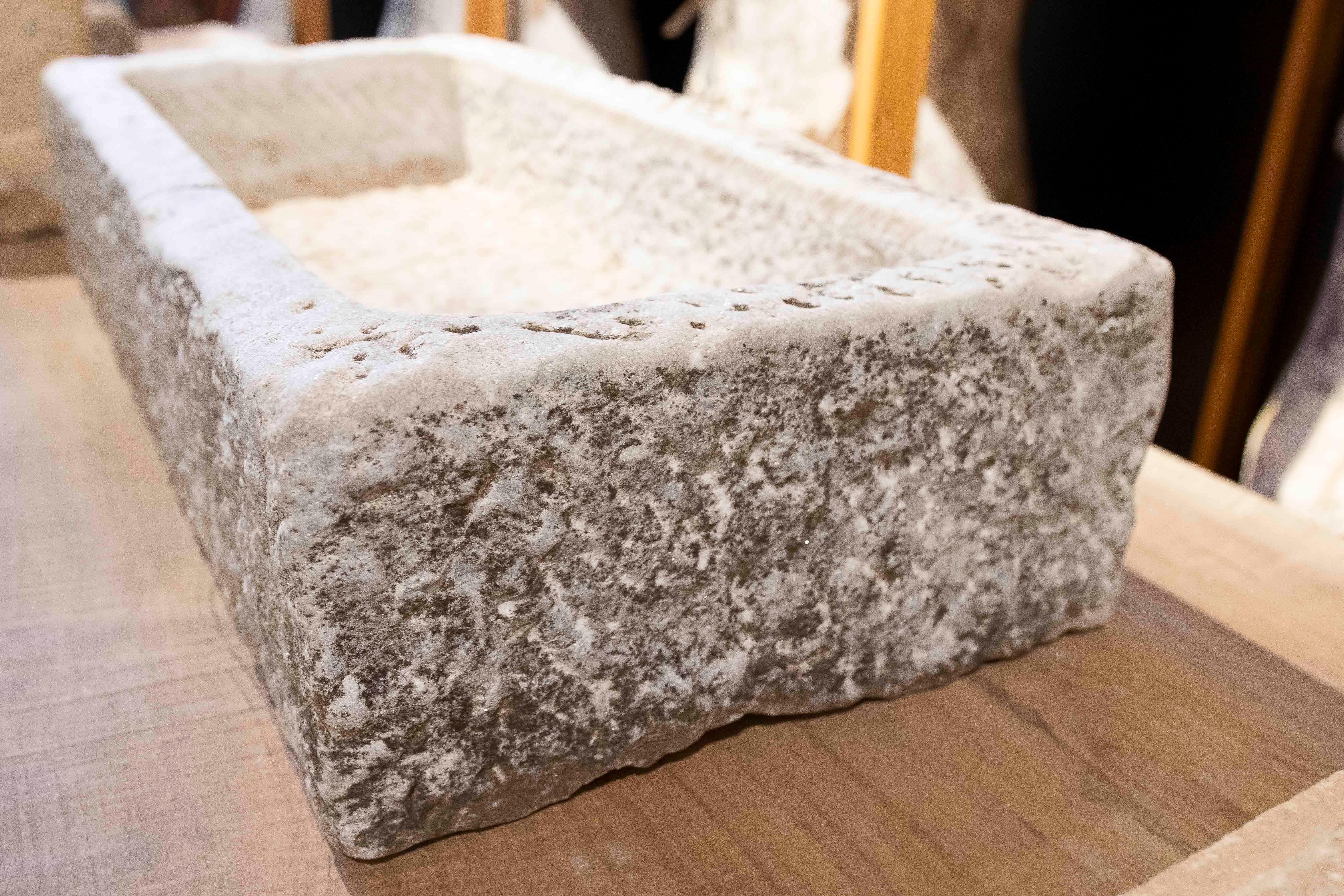 1930s Hand Carved Spanish Rectangular Stone Flower Pot 1