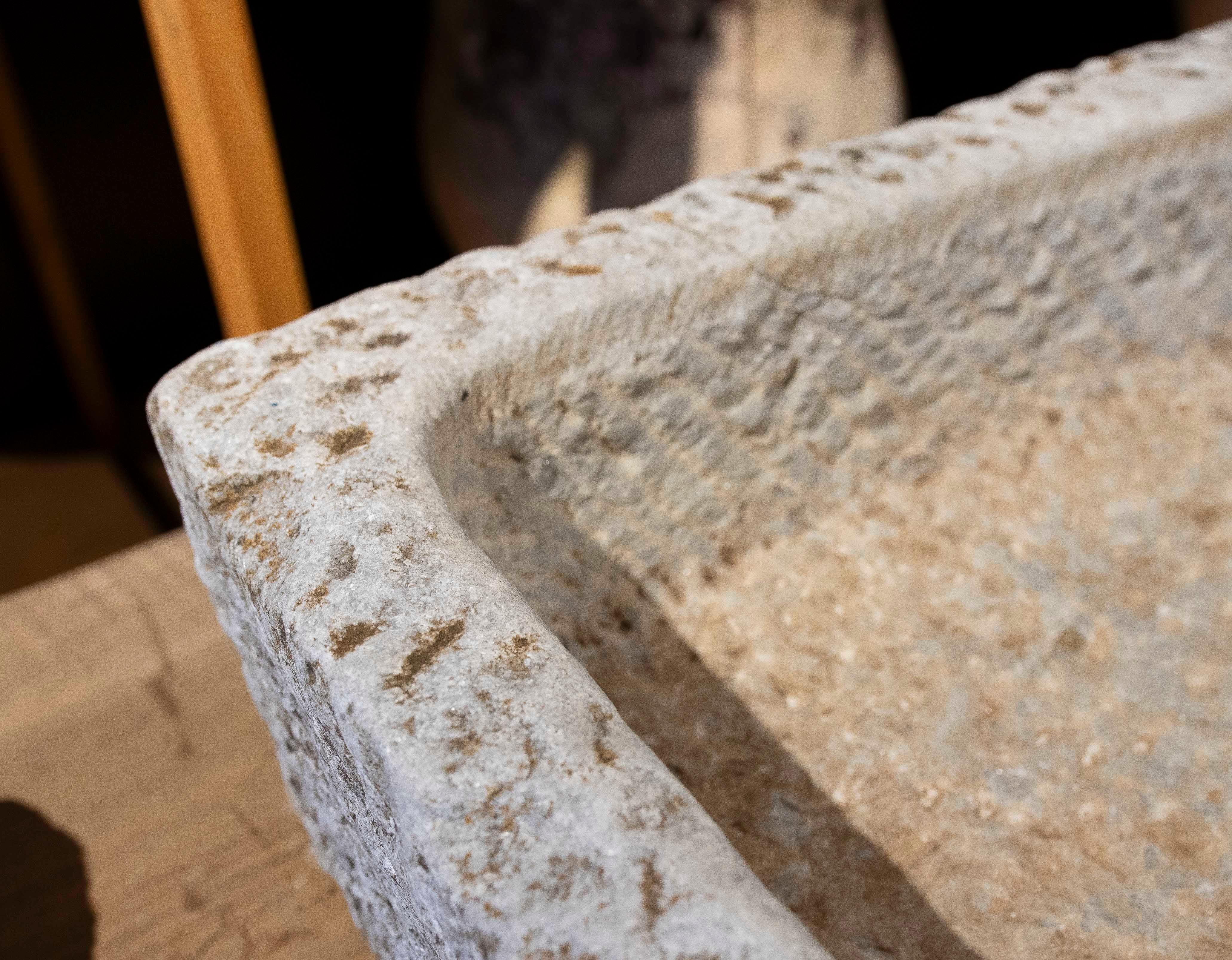 1930s Hand Carved Spanish Rectangular Stone Flower Pot 3