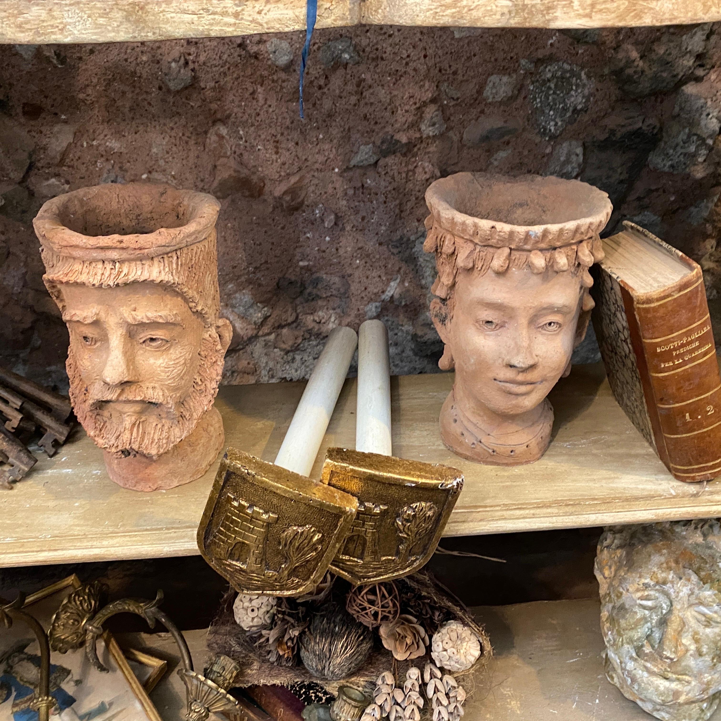 1930s Hand-Crafted Terracotta Sicilian Moro Head Vases 10