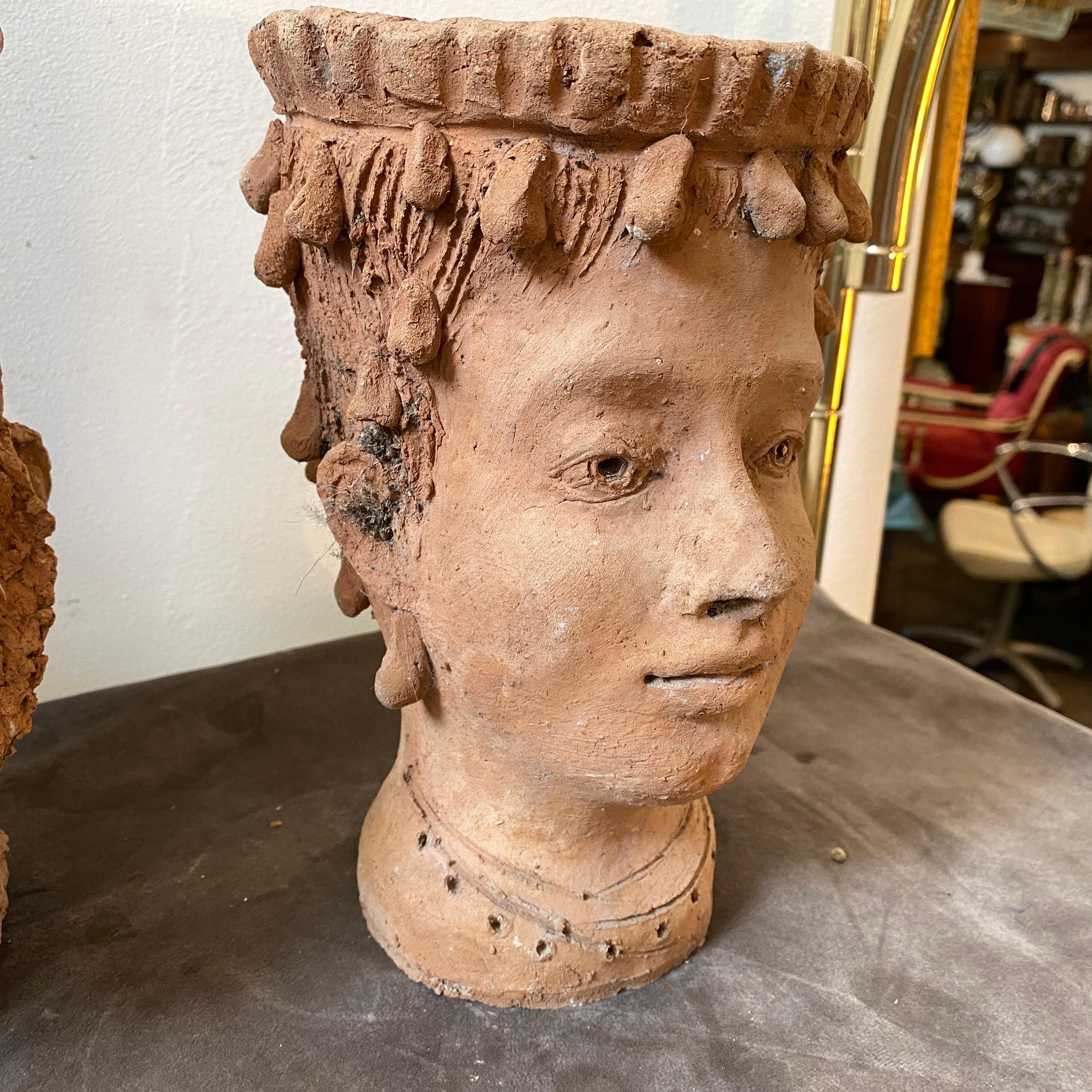 20th Century 1930s Hand-Crafted Terracotta Sicilian Moro Head Vases