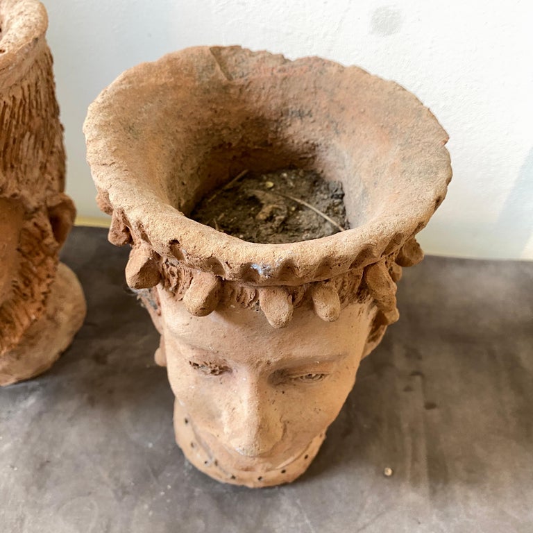 1930s HandCrafted Terracotta Sicilian Moro Head Vases at 1stDibs