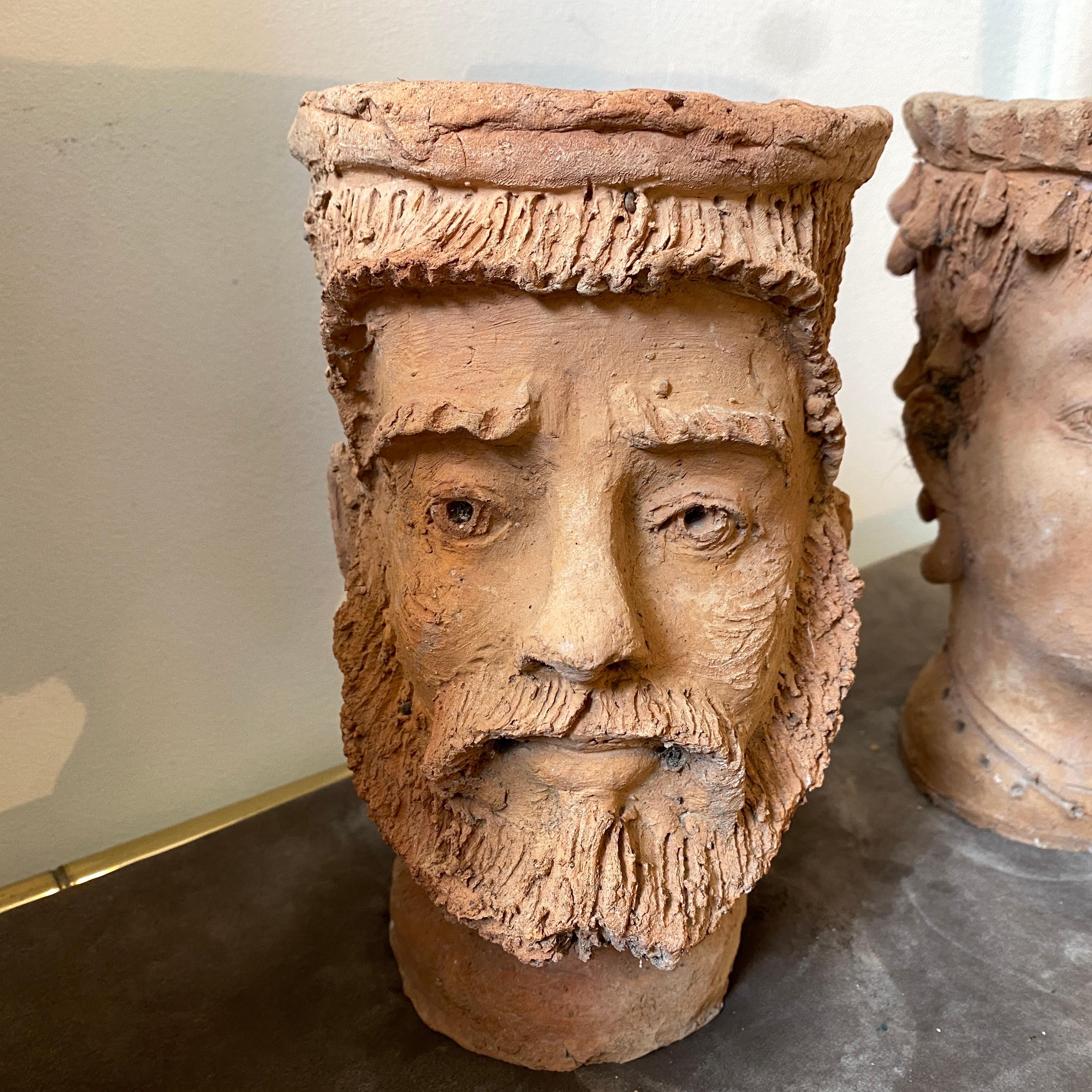 1930s Hand-Crafted Terracotta Sicilian Moro Head Vases 6