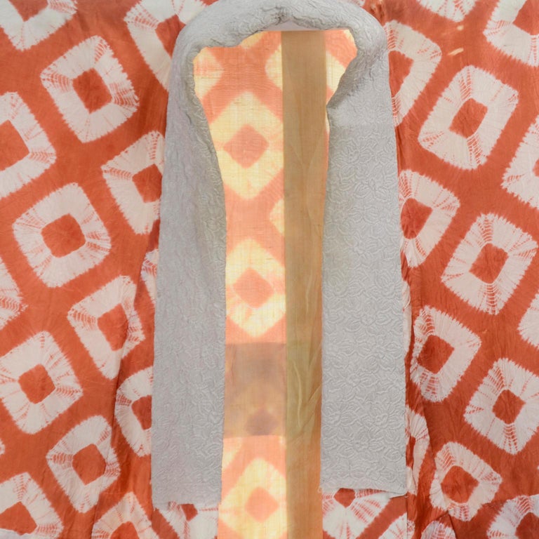 1930s Hand Dyed Kimono Japanese Shibori Silk Orange Minimalist Robe or
