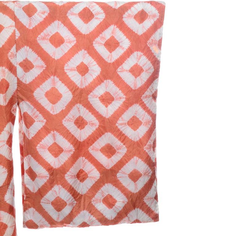 1930s Hand Dyed Kimono Japanese Shibori Silk Orange Minimalist Robe or