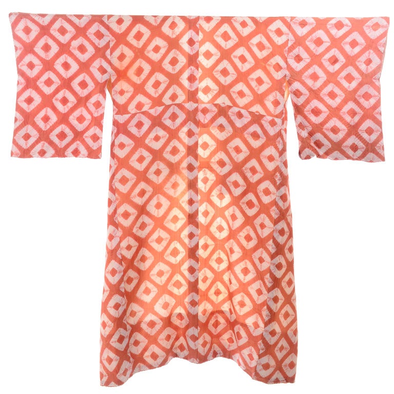 1930s Hand Dyed Kimono Japanese Shibori Silk Orange Minimalist Robe or