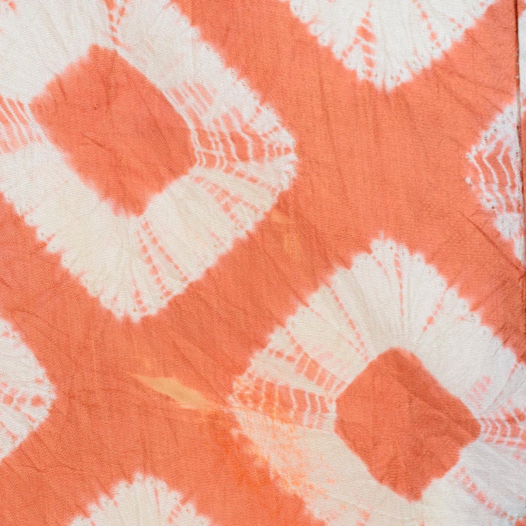 1930s Hand Dyed Kimono Japanese Shibori Silk Orange Minimalist Robe or