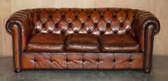 1930's HAND DYED RESTORED WHISKEY BROWN LEATHER CHESTERFIELD TUFTED CLUB SOFA