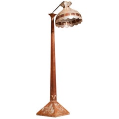1930s, Hand-Hammered Red Copper and Tiffani Style Art Deco Floor Lamp, Sweden