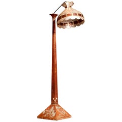 1930s, Hand-Hammered Red Copper and Tiffani Style Art Deco Floor Lamp, Sweden