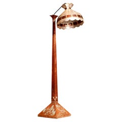 1930s, Hand-Hammered Red Copper and Tiffani Style Art Deco Floor Lamp, Sweden