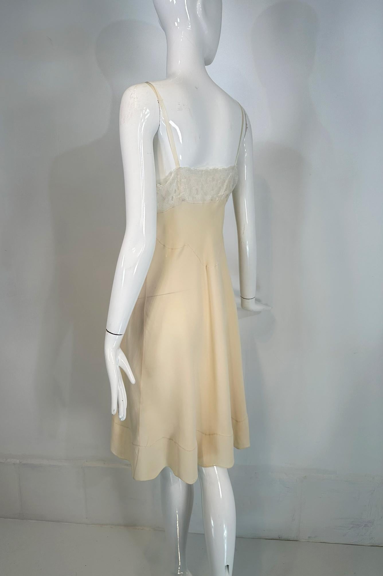 1930s Hand Made Cream Silk Chiffon Bobbin Lace Applique & Embroidered  Slip For Sale 5