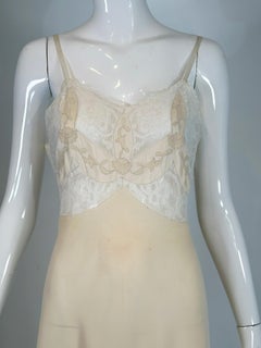 1930s Hand Made Cream Silk Chiffon Bobbin Lace Applique & Embroidered  Slip