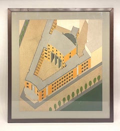 1930s Hand Painted Architectural Rendering of Fascist Palazzo Littorio