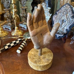 1930s Hand-Painted School Study Plaster Hand on a faux Marble Painted Wood Base