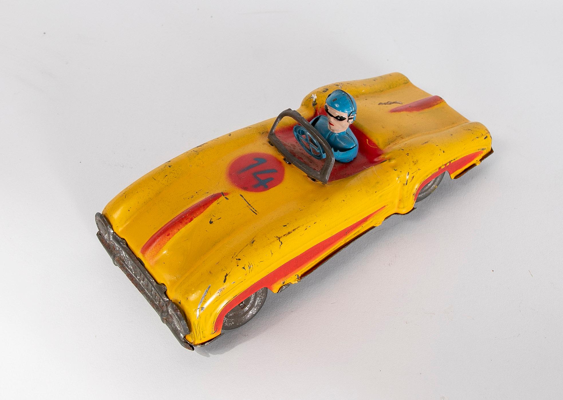 Sheet Metal 1930s Hand Painted Tinplate Car For Sale