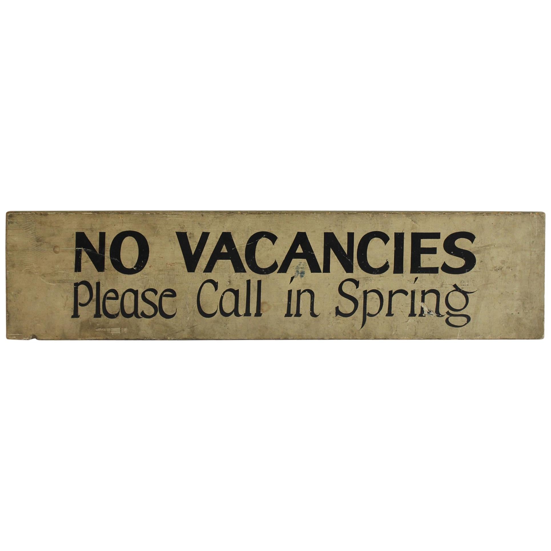 1930s Hand-Painted Wood Sign " No Vacancies " For Sale