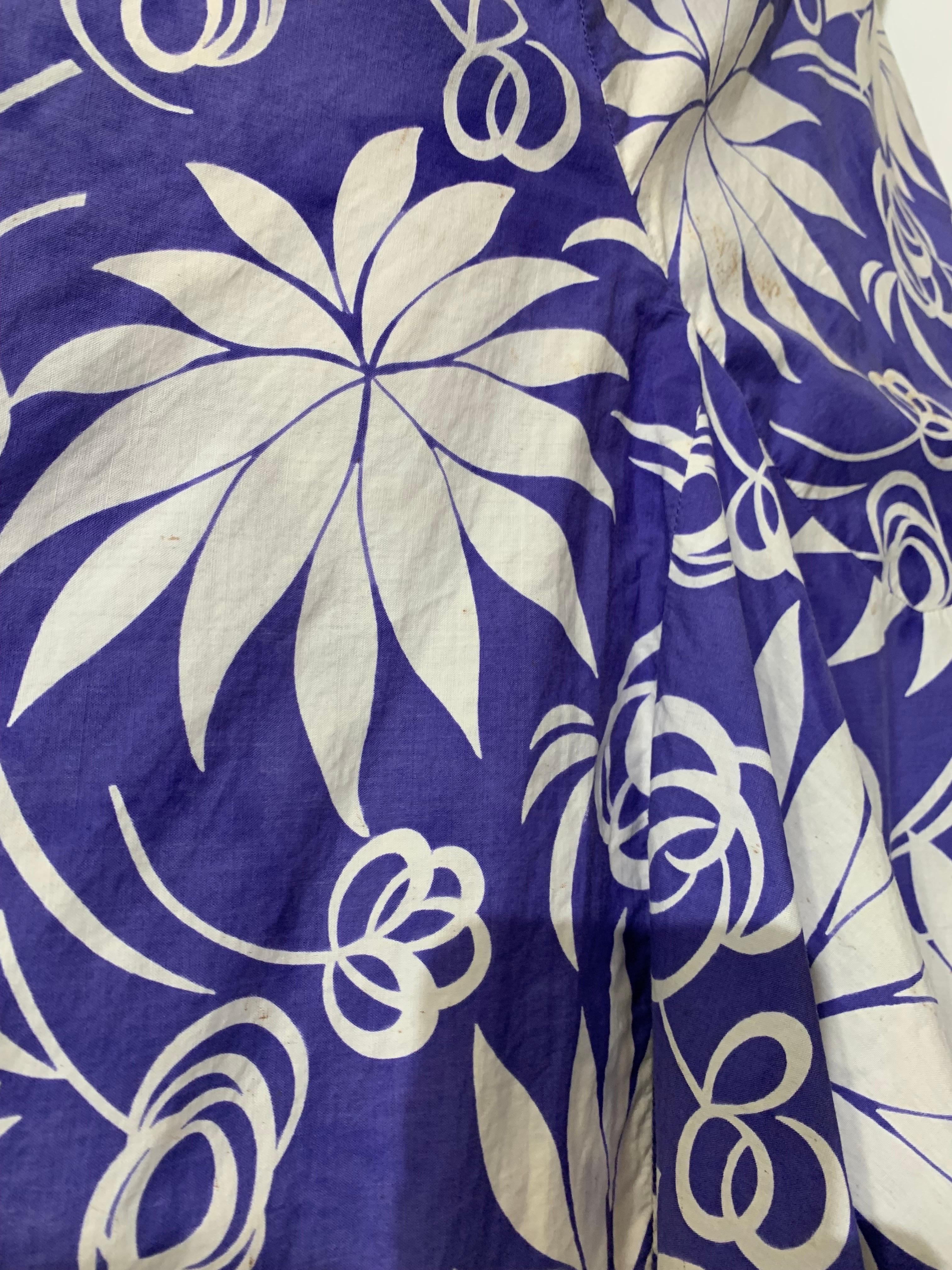1930s Handkerchief Cotton Summer Floral Print Bias-Cut Gown w Braid Straps For Sale 5