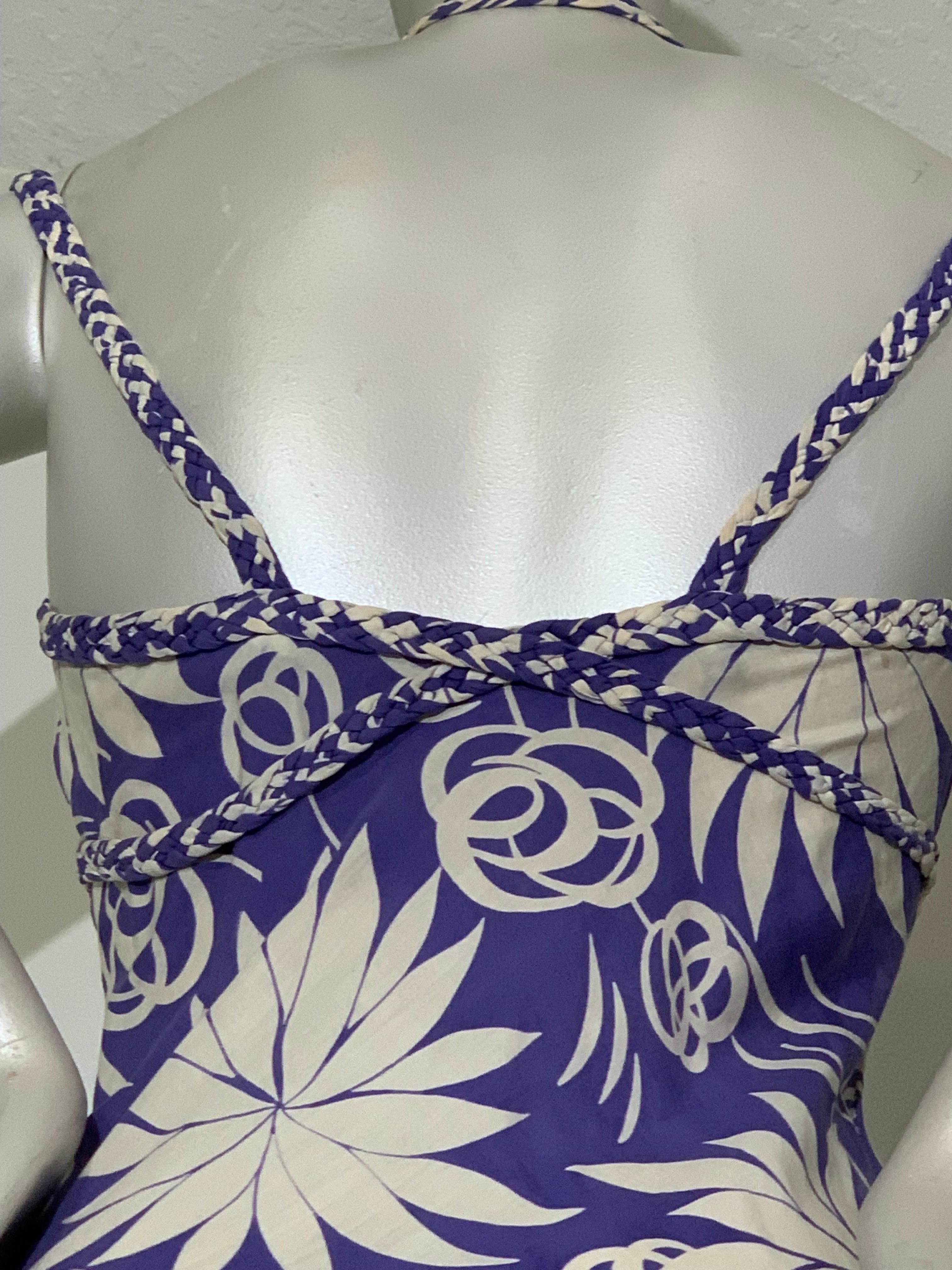 1930s Handkerchief Cotton Summer Floral Print Bias-Cut Gown w Braid Straps For Sale 6