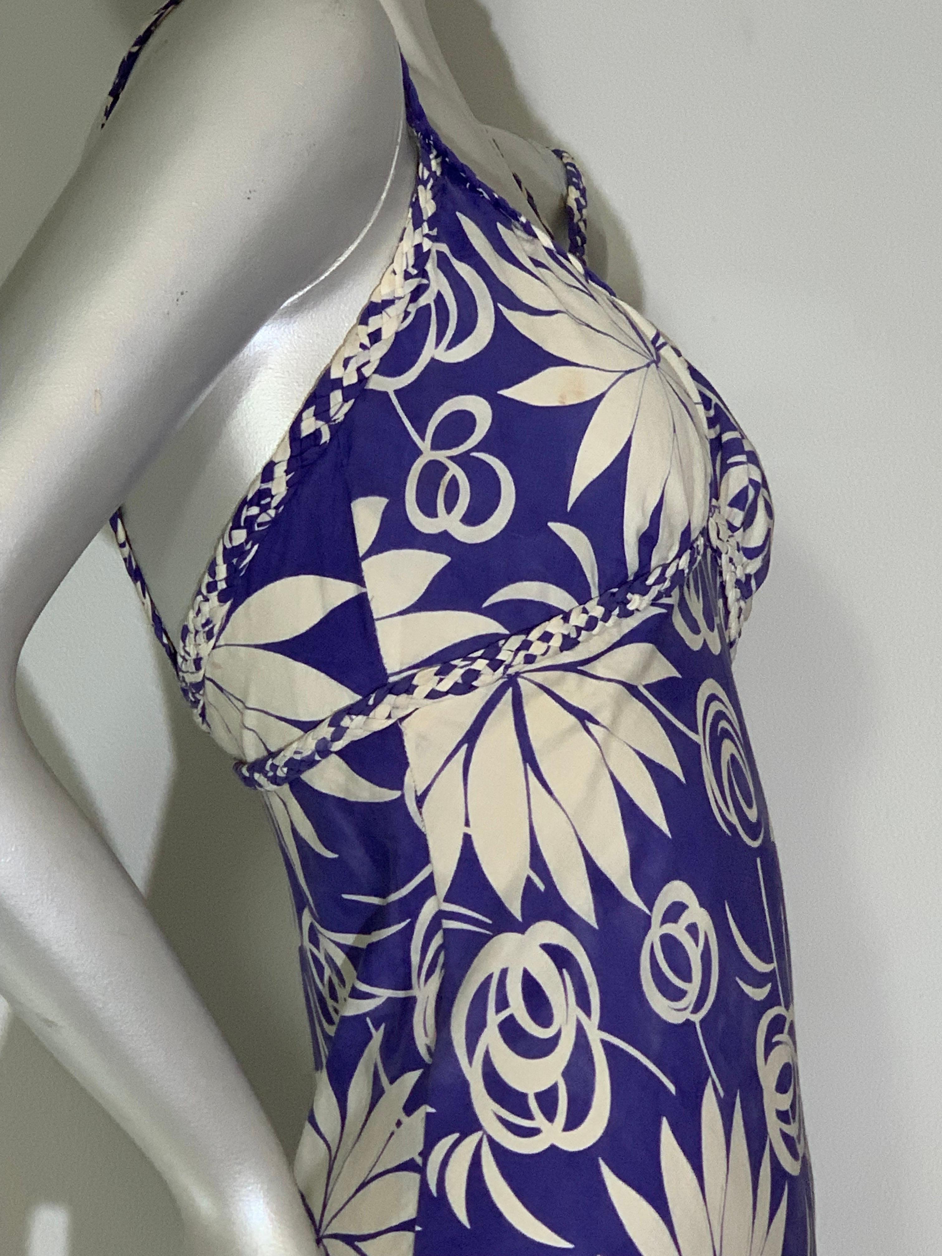 1930s Handkerchief Cotton Summer Floral Print Bias-Cut Gown w Braid Straps For Sale 7