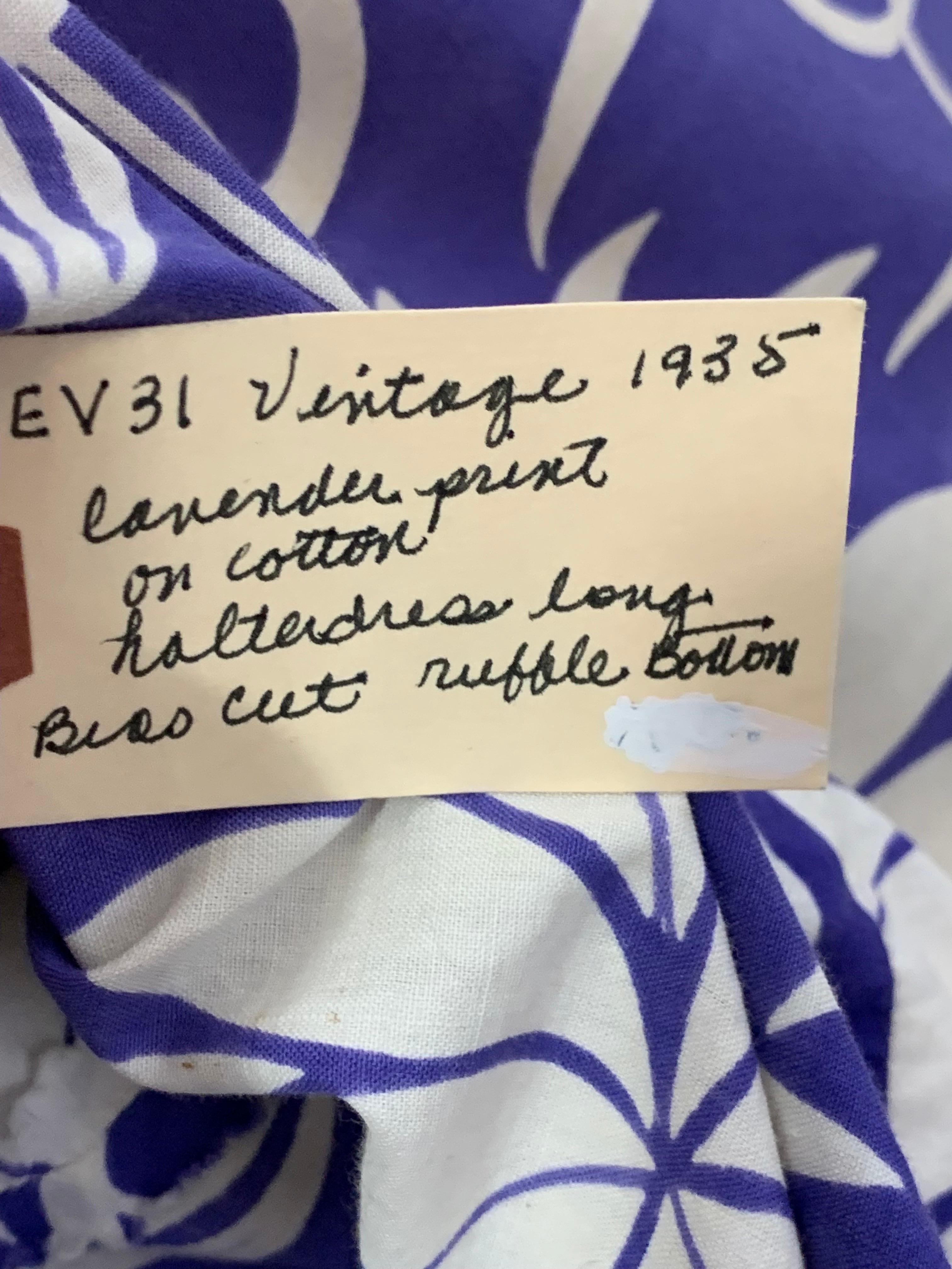1930s Handkerchief Cotton Summer Floral Print Bias-Cut Gown w Braid Straps For Sale 11