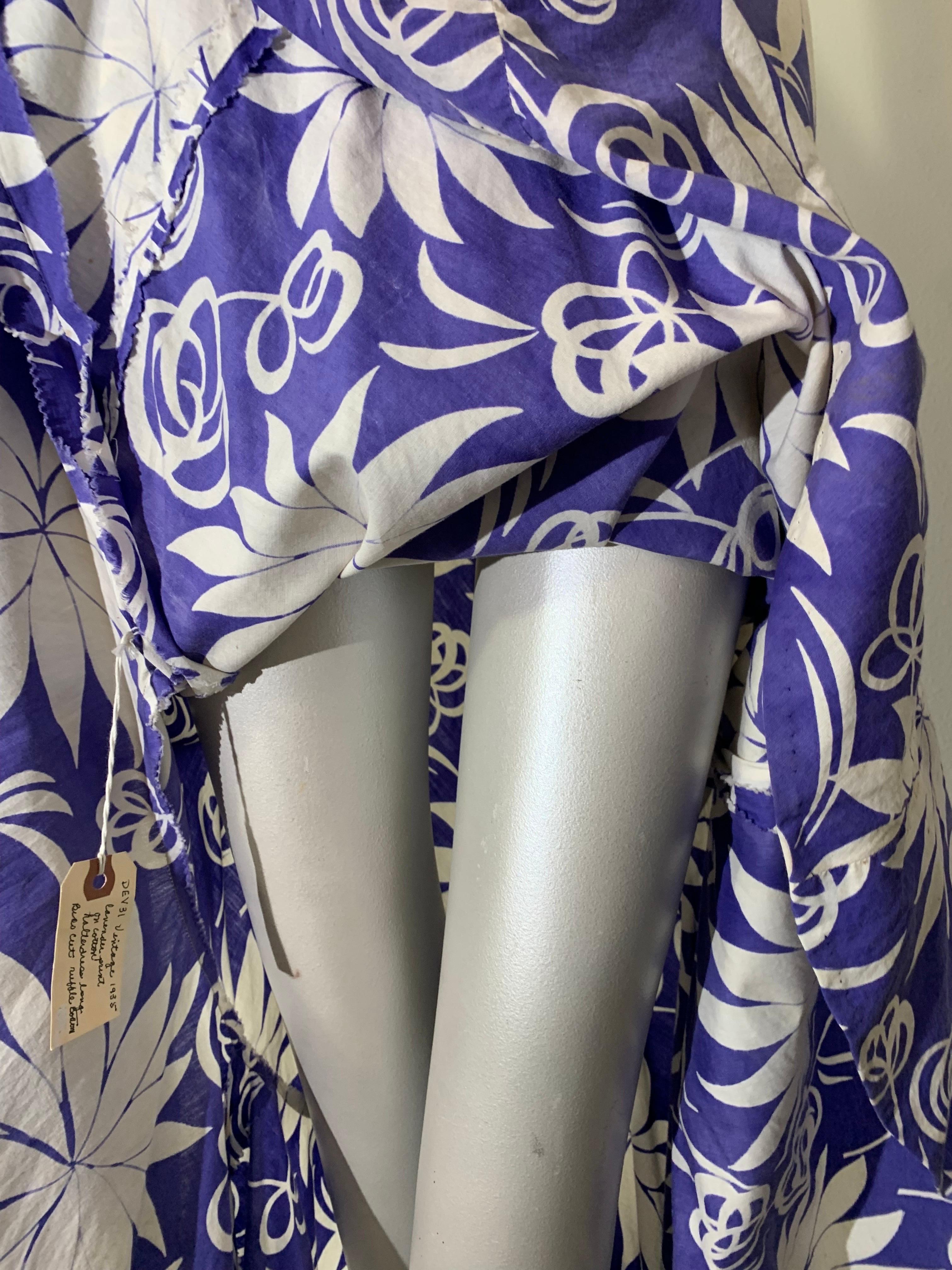 1930s Handkerchief Cotton Summer Floral Print Bias-Cut Gown w Braid Straps For Sale 12