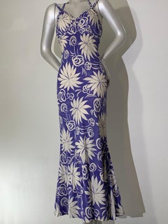 1930s Handkerchief Cotton Summer Floral Print Bias-Cut Gown w Braid Straps