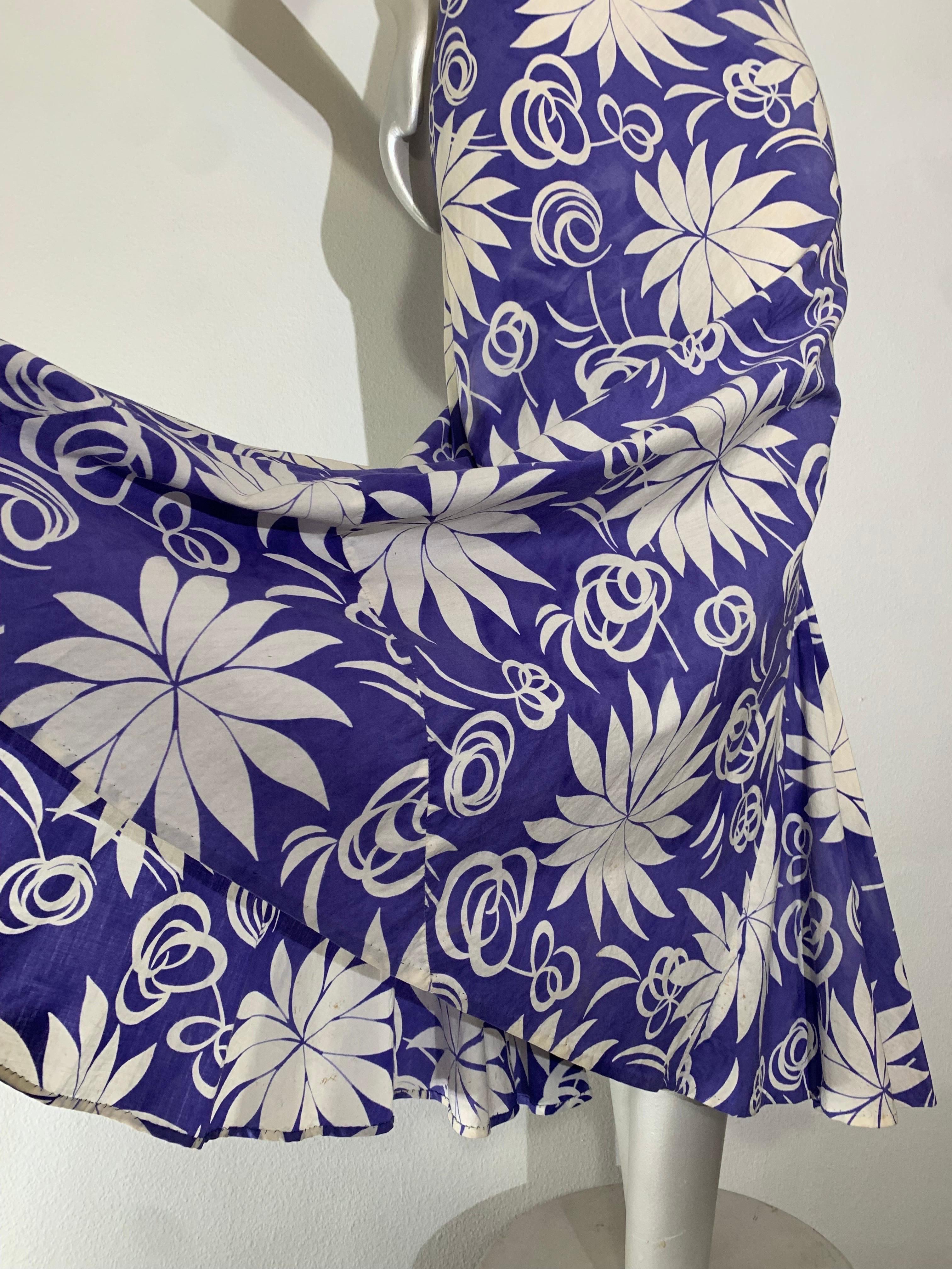 1930s Handkerchief Cotton Summer Floral Print Bias-Cut Gown w Braid Straps For Sale 1