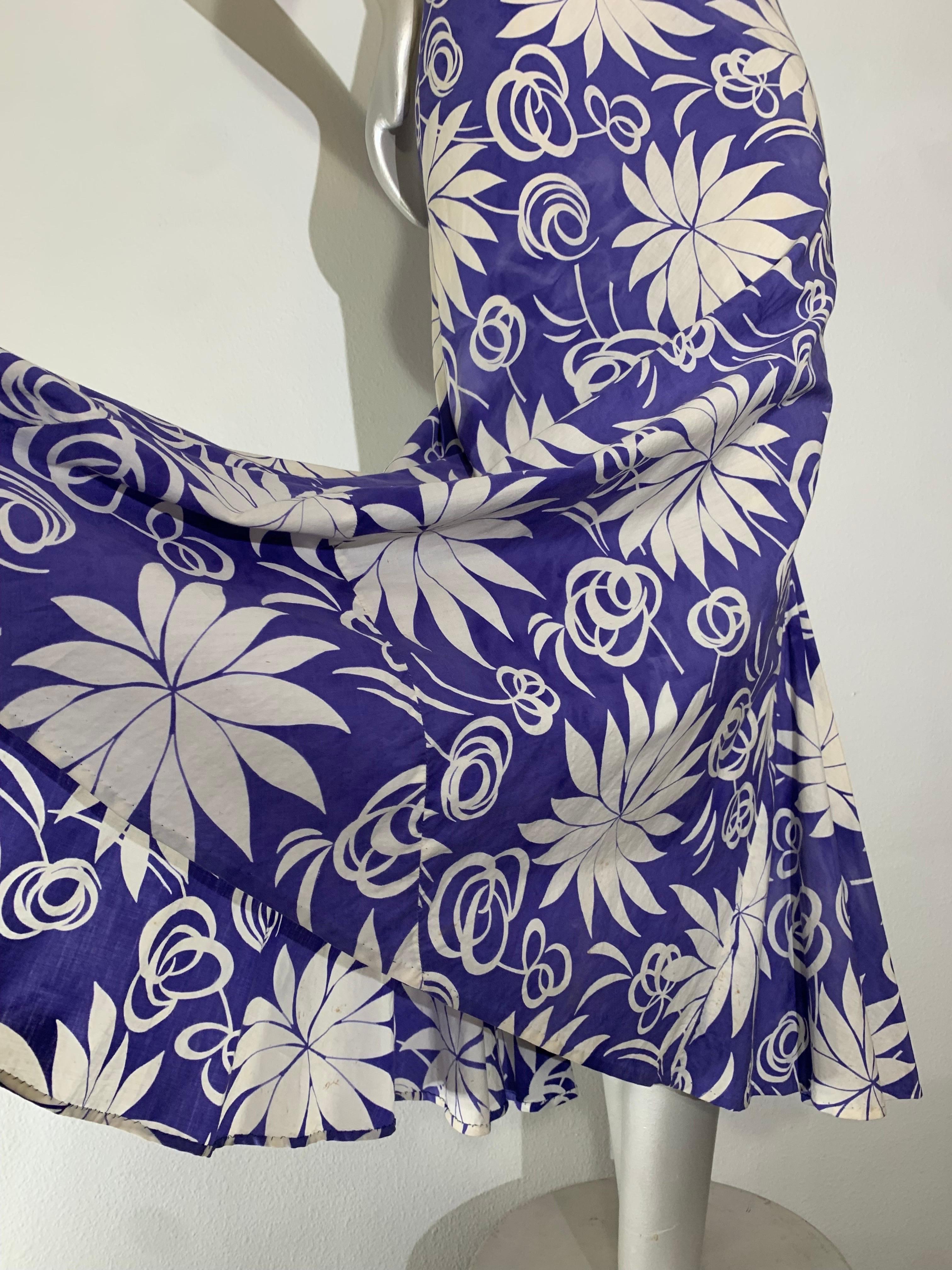 1930s Handkerchief Cotton Summer Floral Print Bias-Cut Gown w Braid Straps For Sale 2