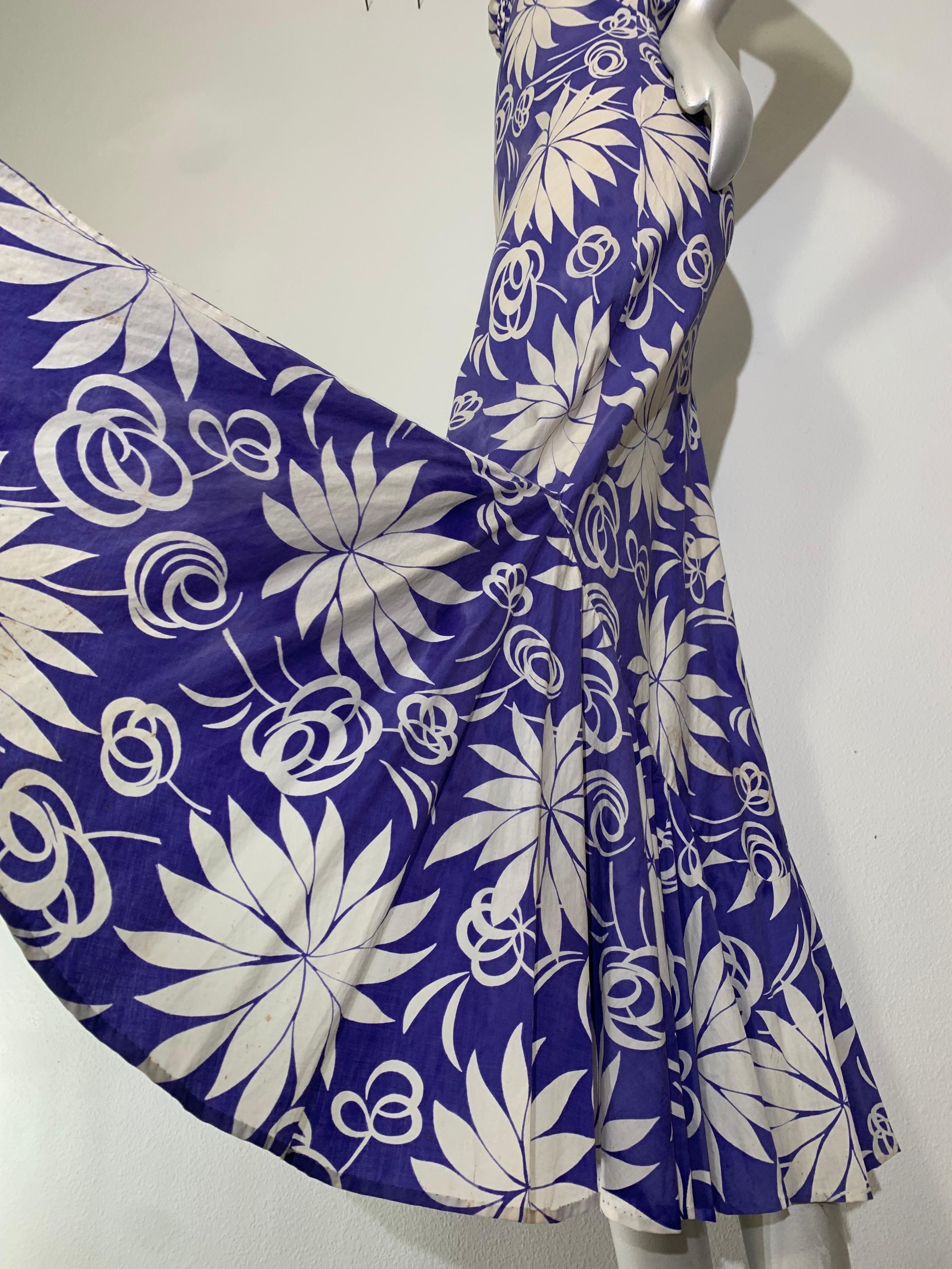 1930s Handkerchief Cotton Summer Floral Print Bias-Cut Gown w Braid Straps For Sale 4