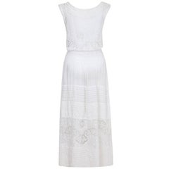 1930s Handmade Cotton Lawn Dress With White Work and Lace Detail
