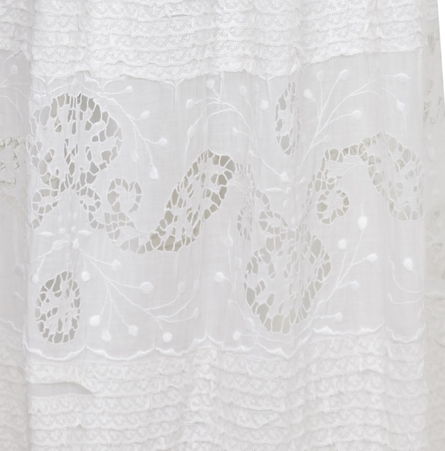 Women's 1930s Handmade Cotton Lawn Dress With White Work and Lace Detail