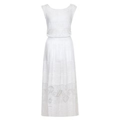 1930s Handmade Cotton Lawn Dress With White Work and Lace Detail