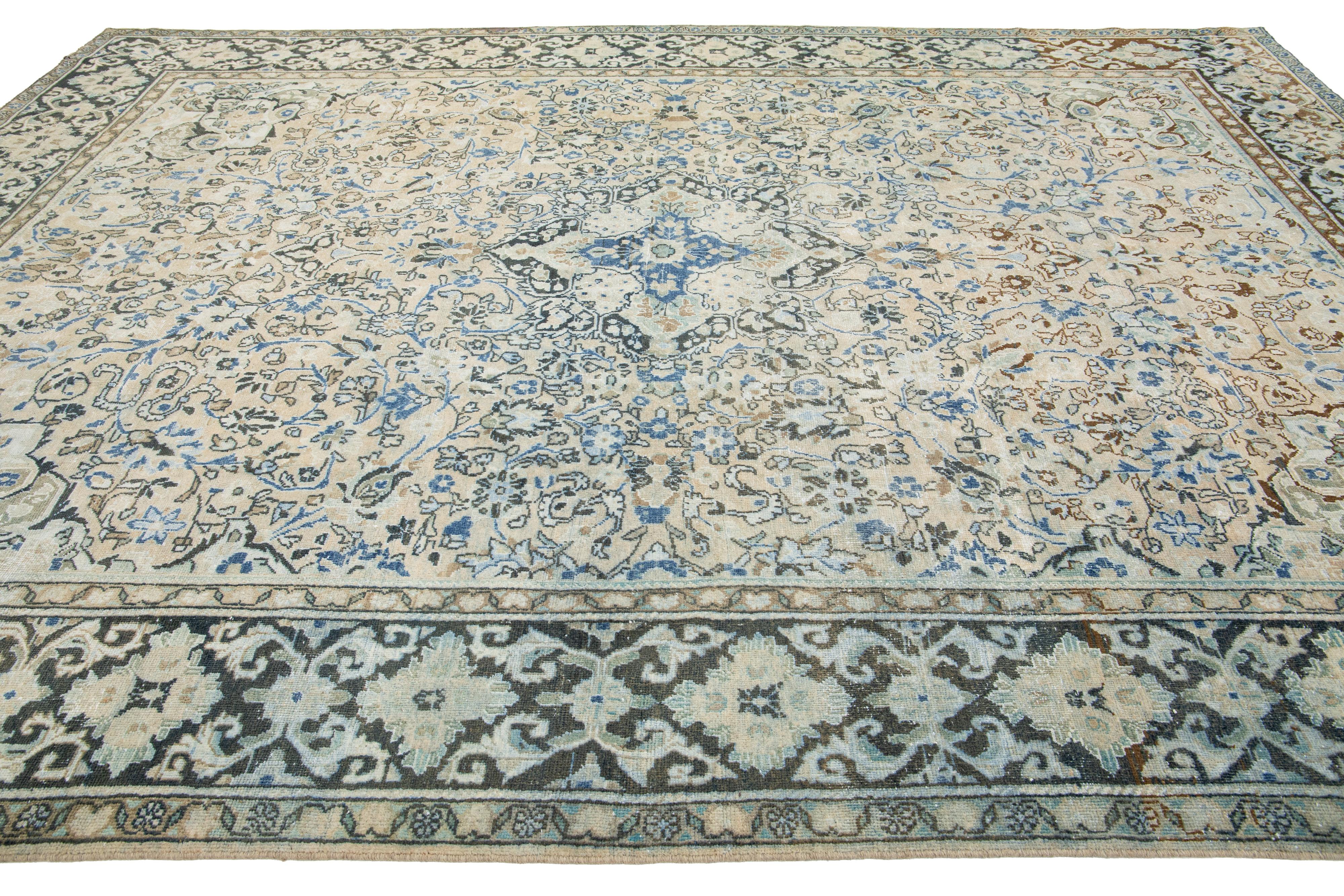 1930's Handmade Persian Mahal Wool Rug Featuring an Allover Blue Pattern  In Good Condition For Sale In Norwalk, CT