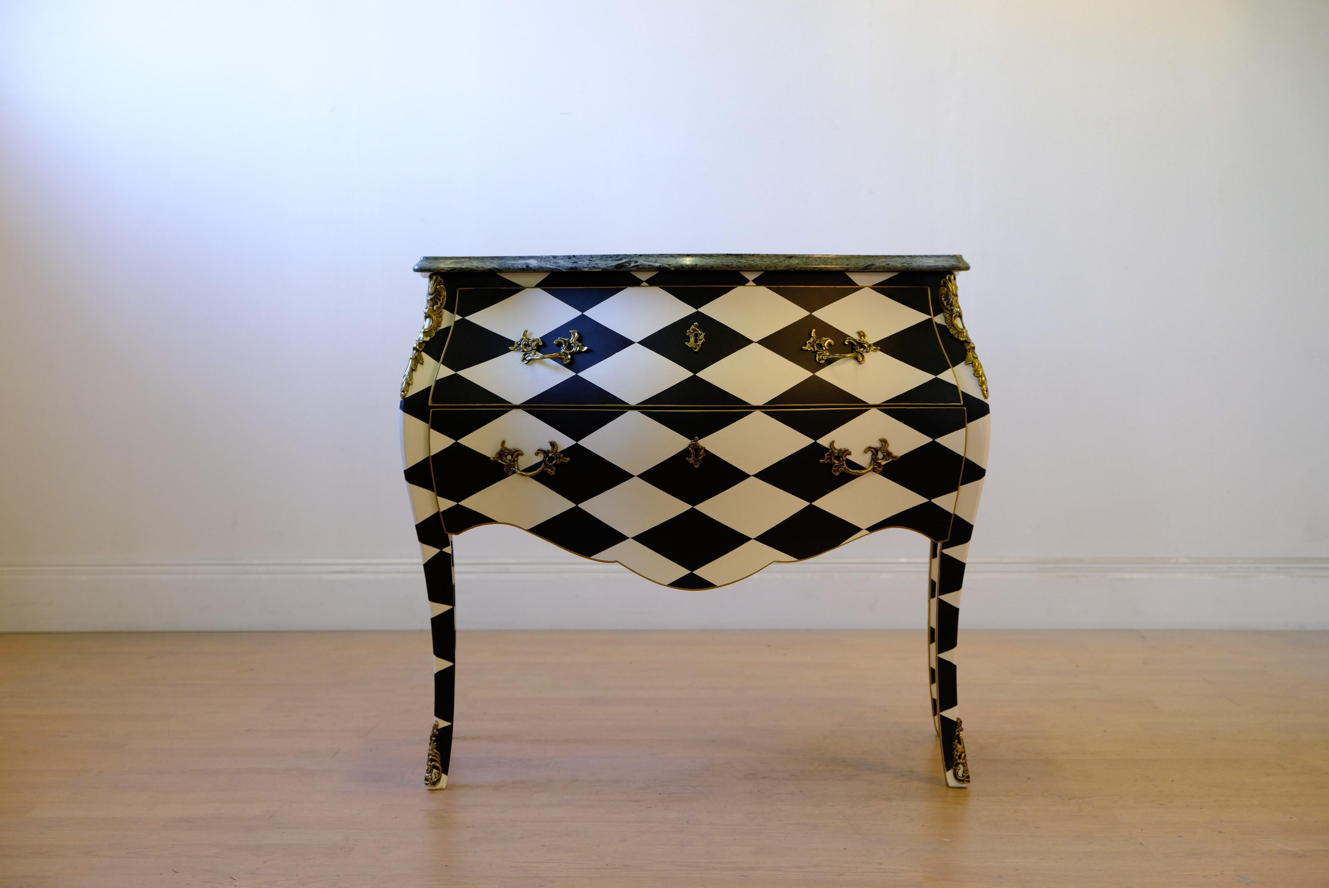 Swedish 1930's Harlequin Louis XV Style Commode For Sale