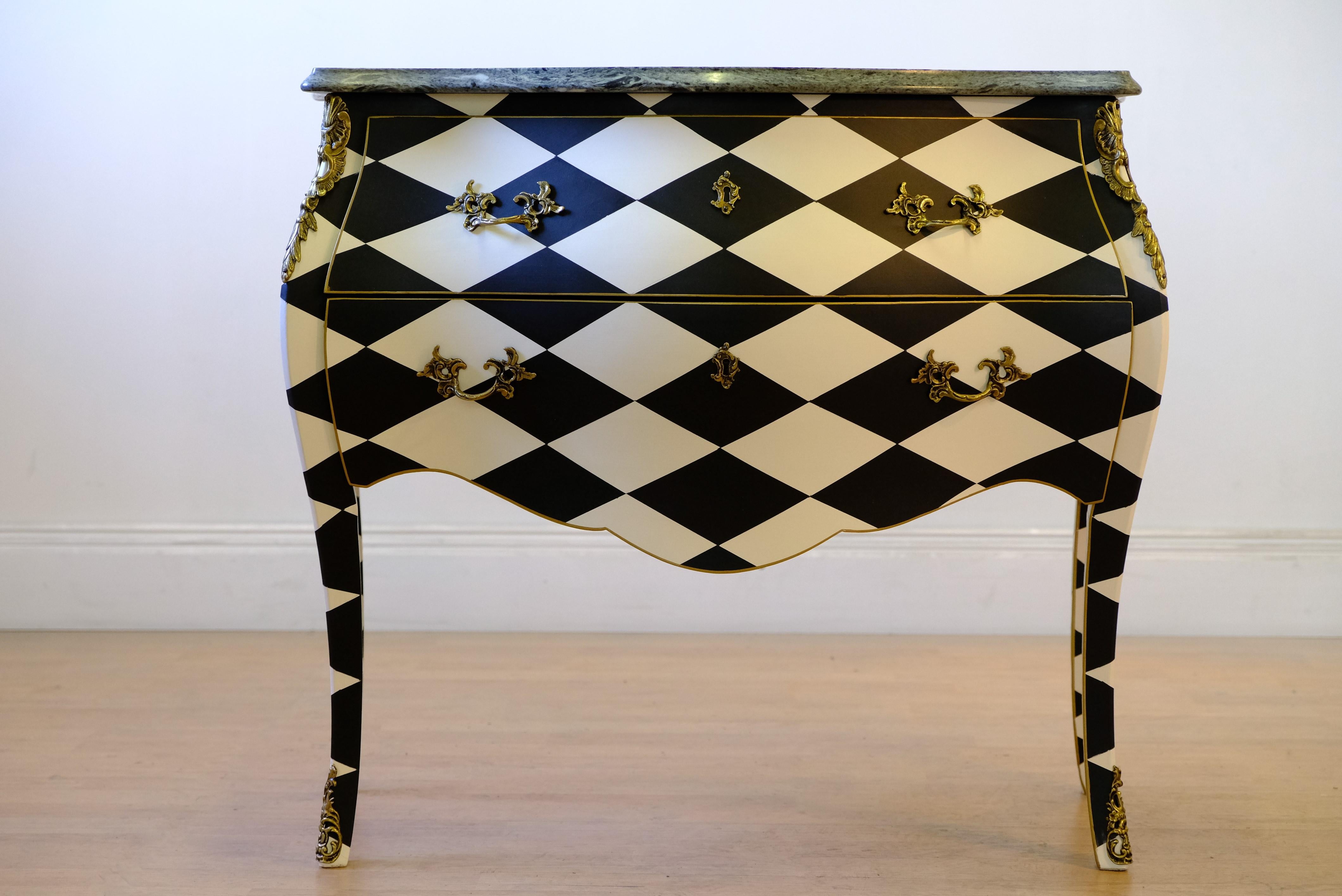Marble 1930's Harlequin Louis XV Style Commode For Sale